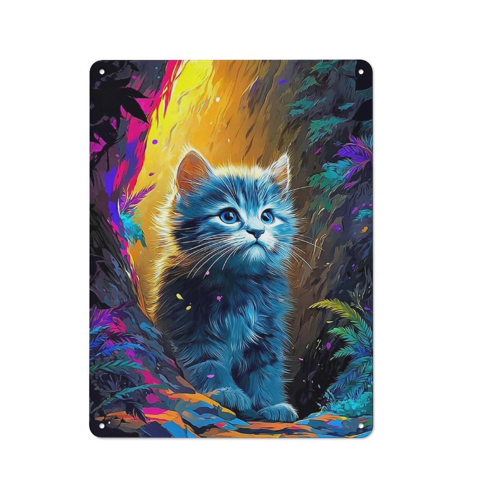 Junmoney Magical Kitten In Vibrant Forest Metal Wall Sign 40X30cm Featuring For Bar Or Restaurant, For Bar Decor Enthusiasts