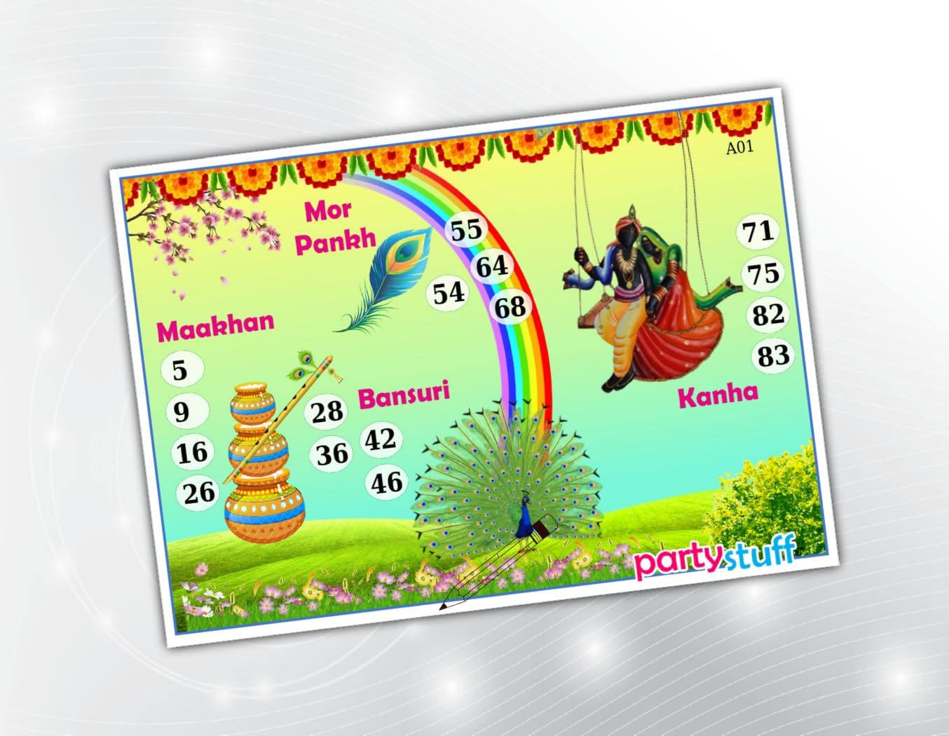 PartyStuff Krishna Theme Tambola Housie Tickets - Kanha kukuba 1 - Designer Kukuba (48 Cards)