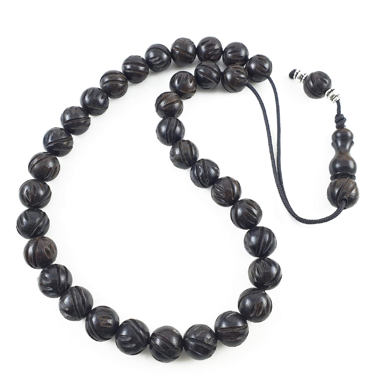 Komboloi Komboloi - 33 Perline in Ebano arrotondate, 12 mm, Colore: Nero