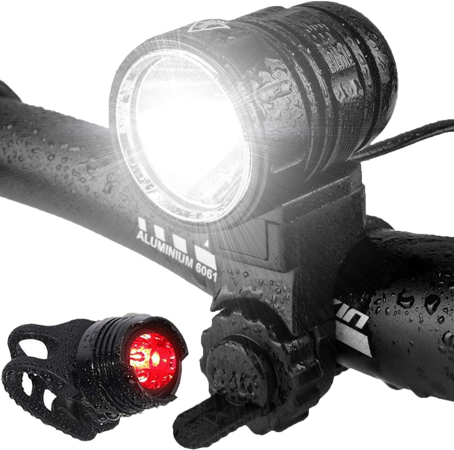 Bike Lights Set,USB Rechargeable Bicycle Lights,Led Cycling Lights Front and Back Set,Water-Resistant,1200 Lumens Headlights Fits All Bicycles, Mountain Road and Camping