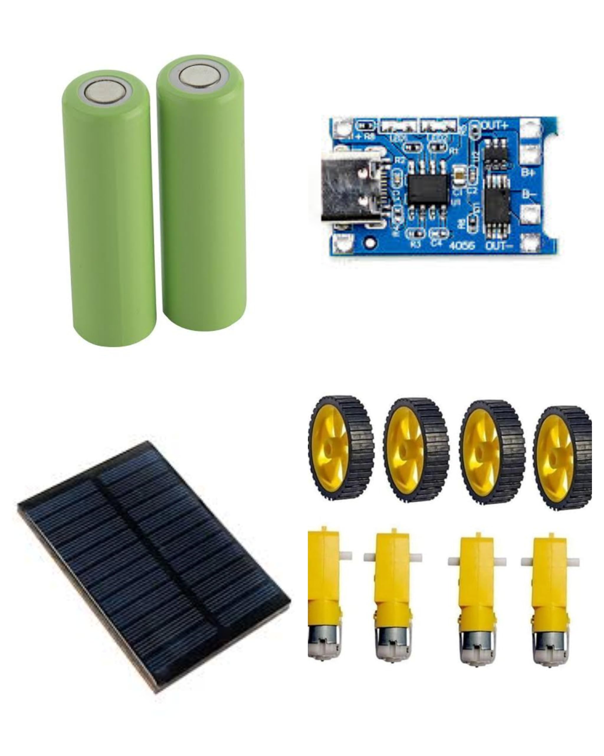 Sam Combo of 1 pcs mini Solar Panel 99×79mm with 4 pcs of Gear Motor with 4 tyre and 2 pcs AA Size 3.7 Volt 500mah Cell and 1 pcs Charging Module-picture-11