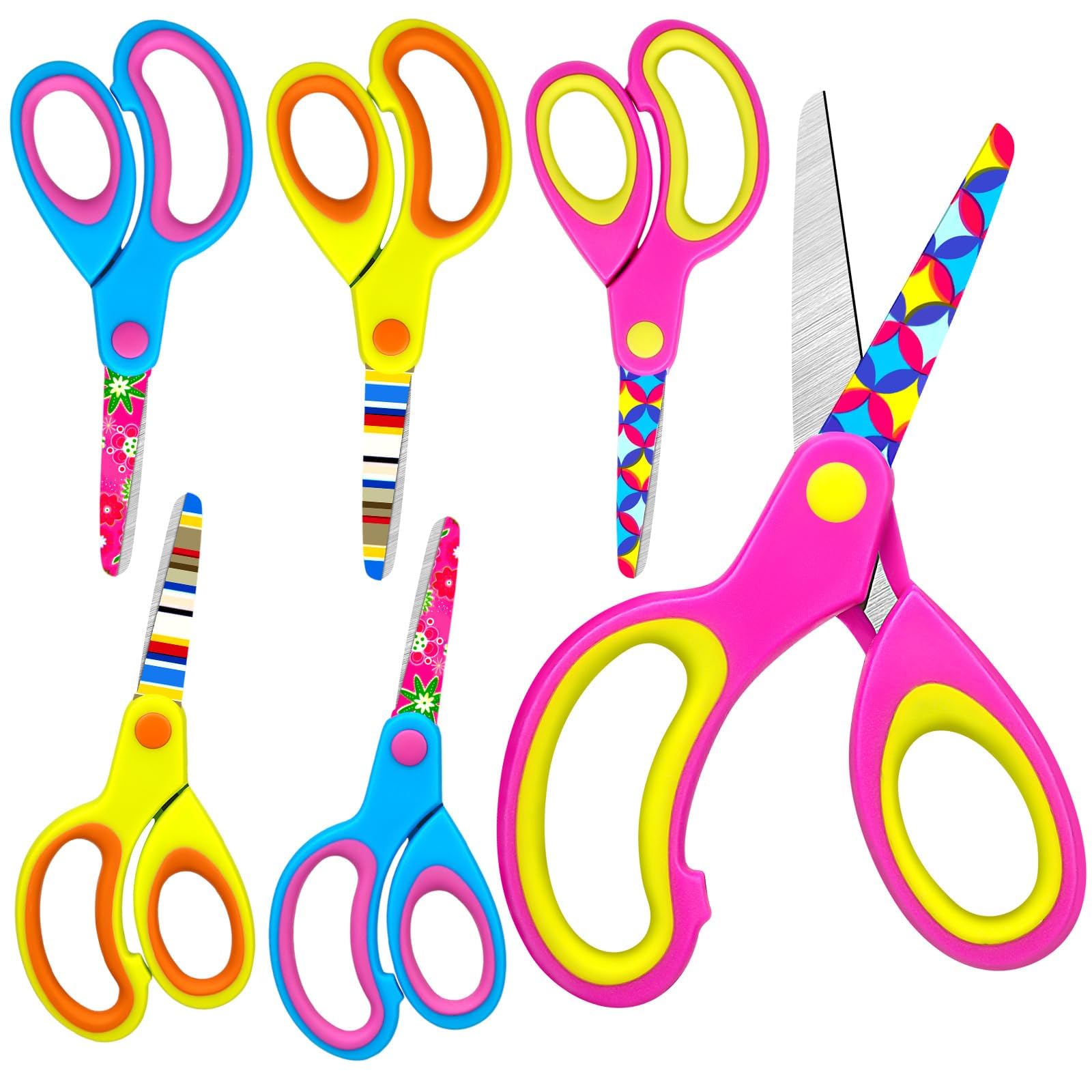 6 Pack Kids Scissors Safety Children Scissors for School, Small Toddler Child Scissor with Blunt-Tip Floral Print Blade and Comfort Grip for DIY Arts School Classroom Supplies (3 Colors)