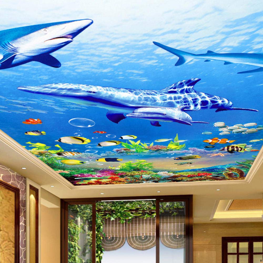 Foto Personalizada Papel Tapiz De Tela No Tejida 3D Ocean World Techo Mural Pinturas Sala De Estar Techo Papel Tapiz De Pared,400 * 280Cm