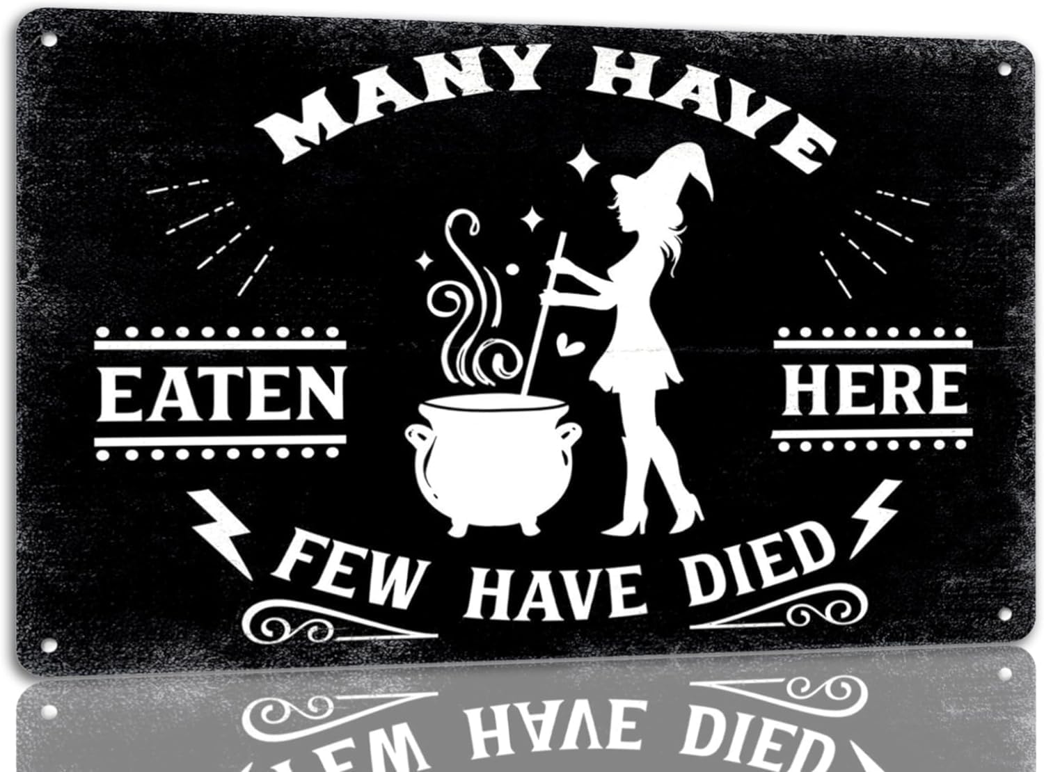 kisoyo Many Have Eaten Here Few Have Died Tin Sign Funny Halloween Metal Signs Vintage Gothic Spooky Signs Retro Witch Decor For Cafe Bar Kitchen 12x16inch