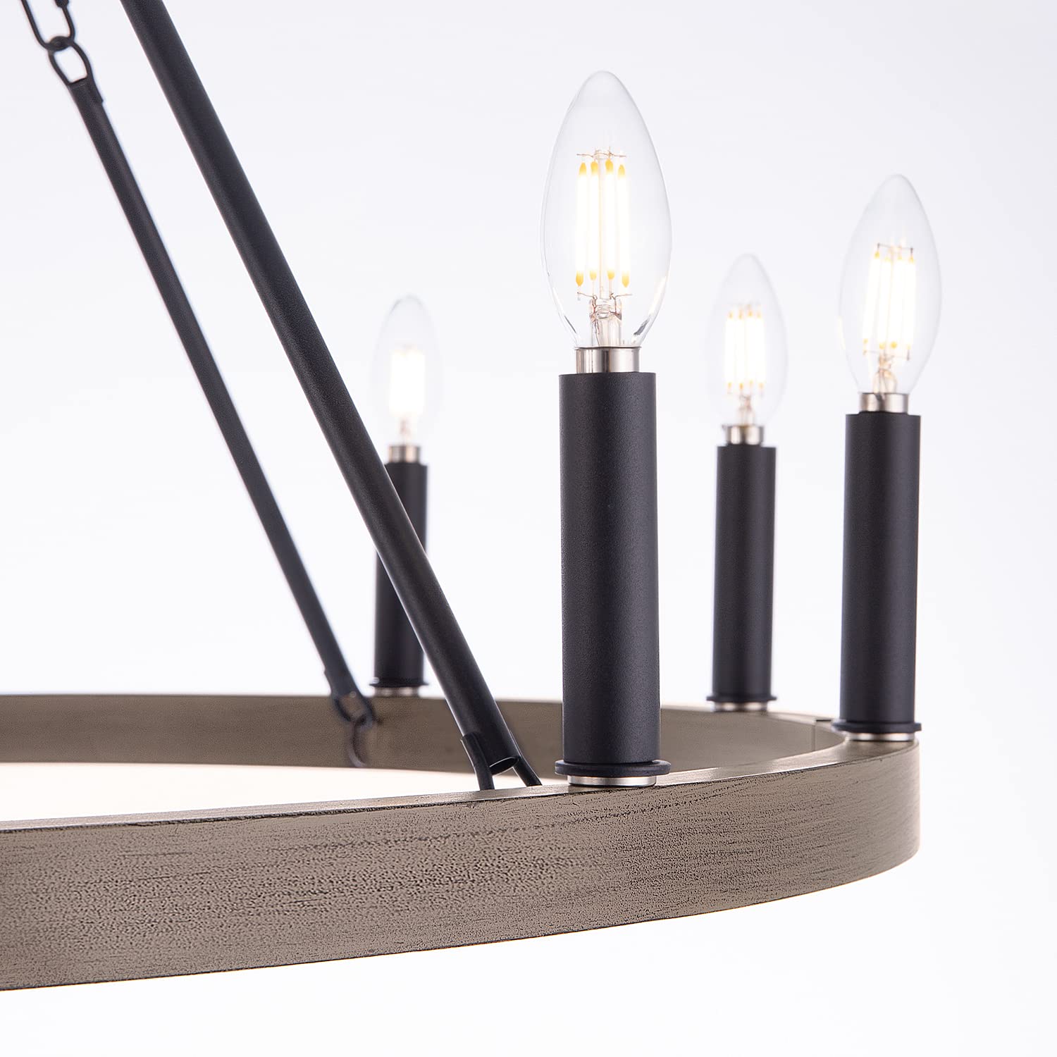 Wellmet 12-Light Large Farmhouse Chandelier Diam 38 inch, Wagon Wheel Chandelier Rustic Country Style Round Pendant Light Fixture for Dining Room, Kitchen Island, Dark Wood