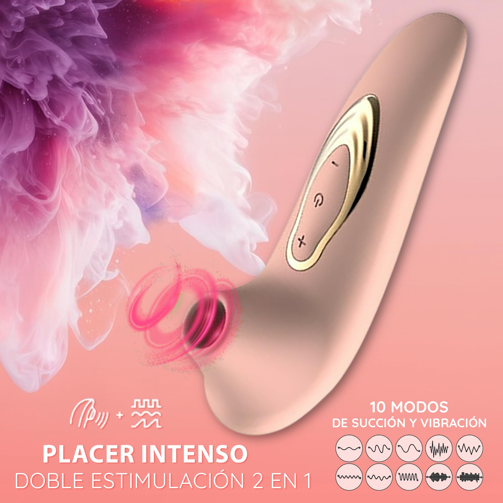Succionador de Clítoris y Vibrador Mujer – 10 Modos de Succión, Juguetes Eróticos Femeninos Impermeables de Silicona Premium, Recargable USB – Estimulador Íntimo para Placer Absoluto (Rosa Empolvado)