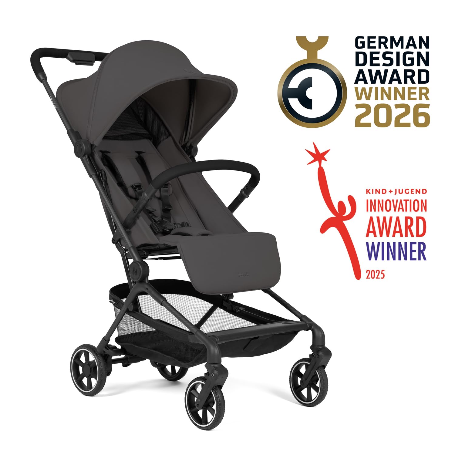 Hauck Lite N Care Ultraleichter Carbon City- & Reisebuggy, Klein Faltbar IATA-konform, Liegefunktion bis 22 kg, UPF 50+, Dark Anthracite