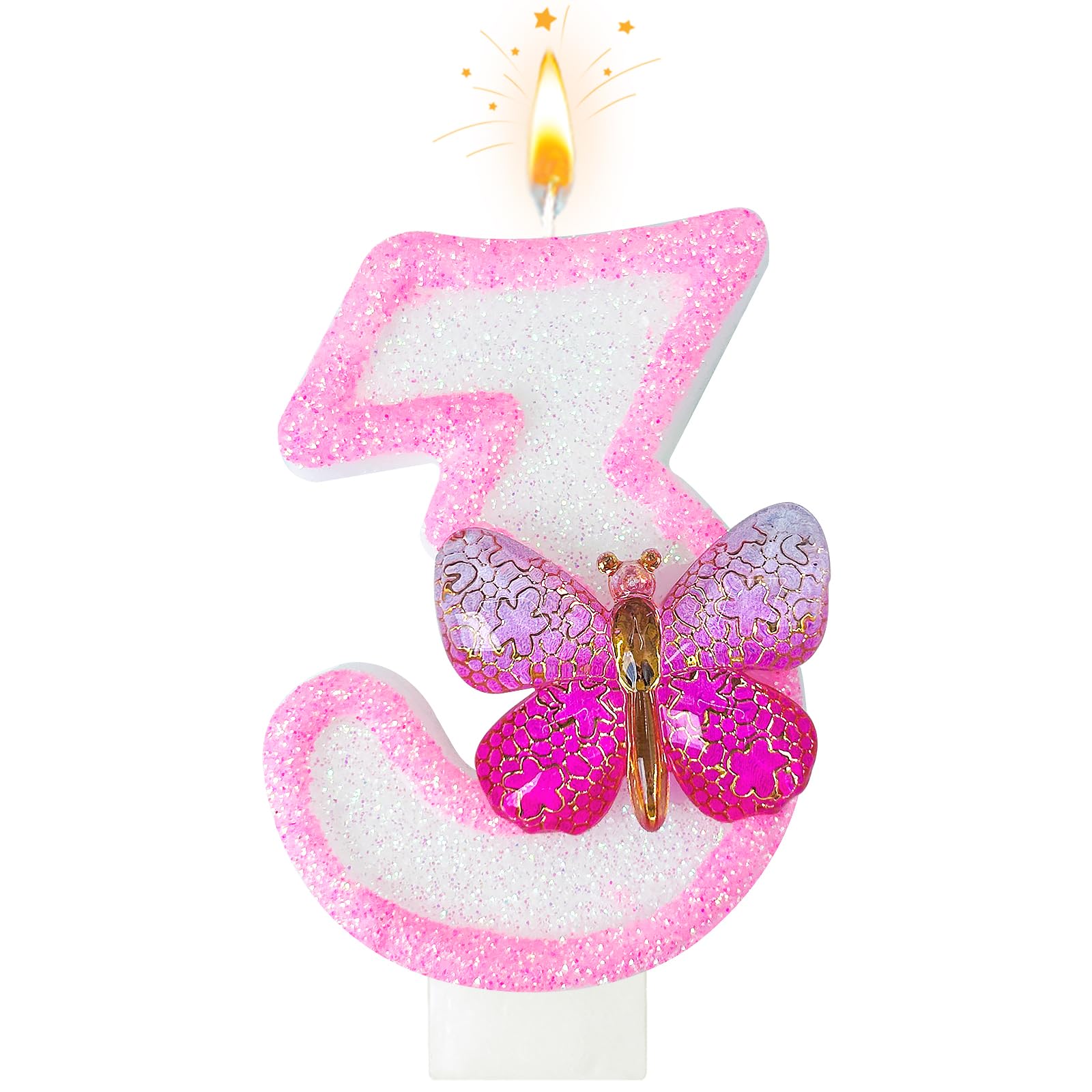 WQINX Pink Butterfly Birthday Decorations Candles, 3.3 Inch Birthday Candles for Cake Decorations, Cute Anniversary Celebration Supplies for Girls and
