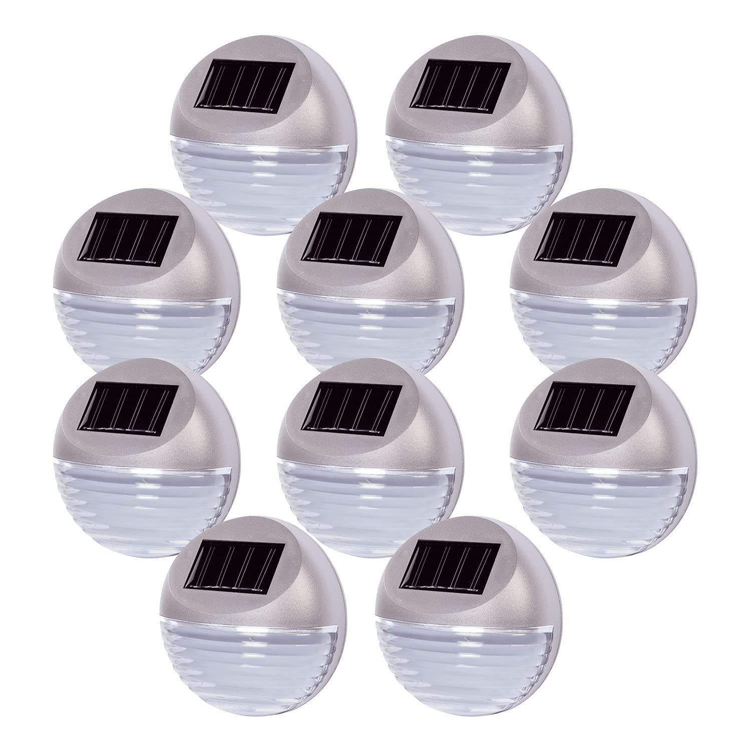 Solalite Pack of 10 Silver Decorative Wireless Garden Solar Lights Weatherproof Outdoor Fence Step Gutter Wall Lamps