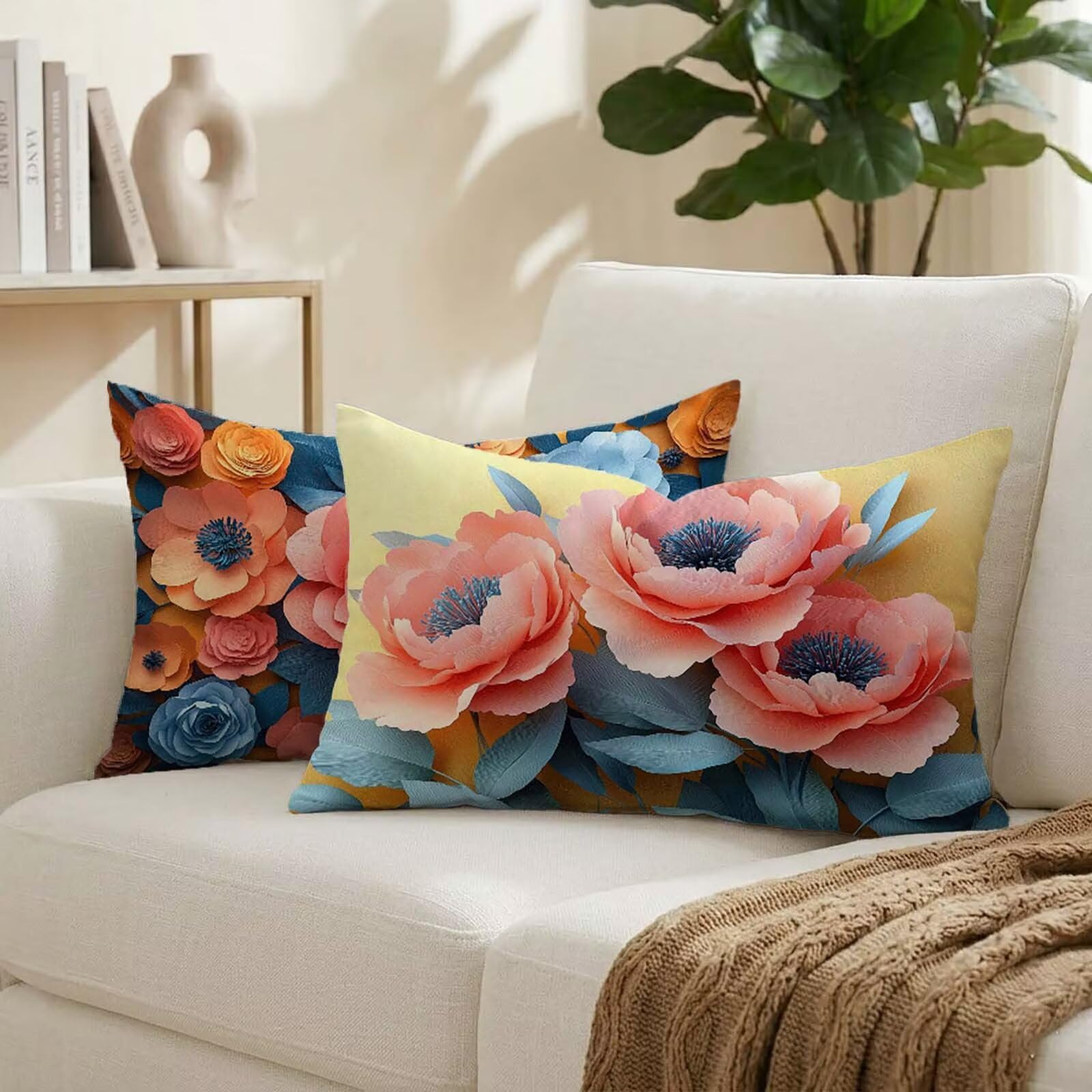 Velours taie d'oreiller 50x80 rose fleur décoratif pour une élégance durable