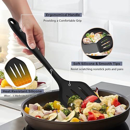 Miniatura 3 de TeamFar Utensilios de cocina de silicona, juego de 10 utensilios de cocina de cocina, resistentes al calor de 446 F, juego de herramientas con