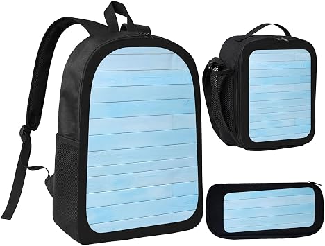 Summer Retro Wood Plank Large 3-Piece Backpack Set With Insulated Lunch Box & Pencil Case Waterproof 17 Inches Backpacks Bag Back Packs Pencil Pouch Lunch Bag for Men Women 3 Pcs Black