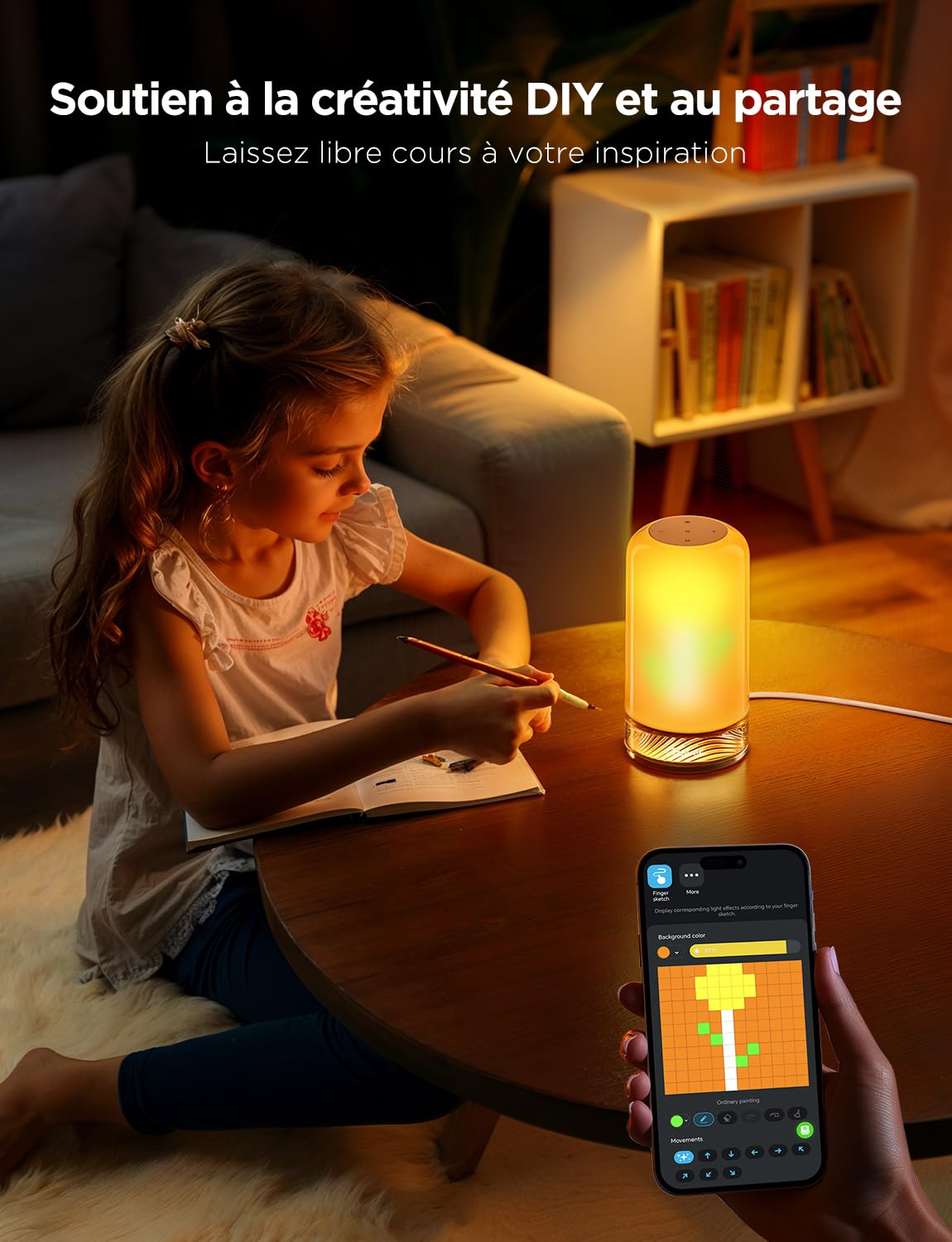 Govee Lampe de Chevet LED RGBICWW, Lampe de Table Tactile Dimmable 500lm | 70+ Modes Scène Colorés,Compatible avec Alexa Matter, 2700-6500K Réglable，Music Sync et DIY, Pour salon, chambre et fêtes