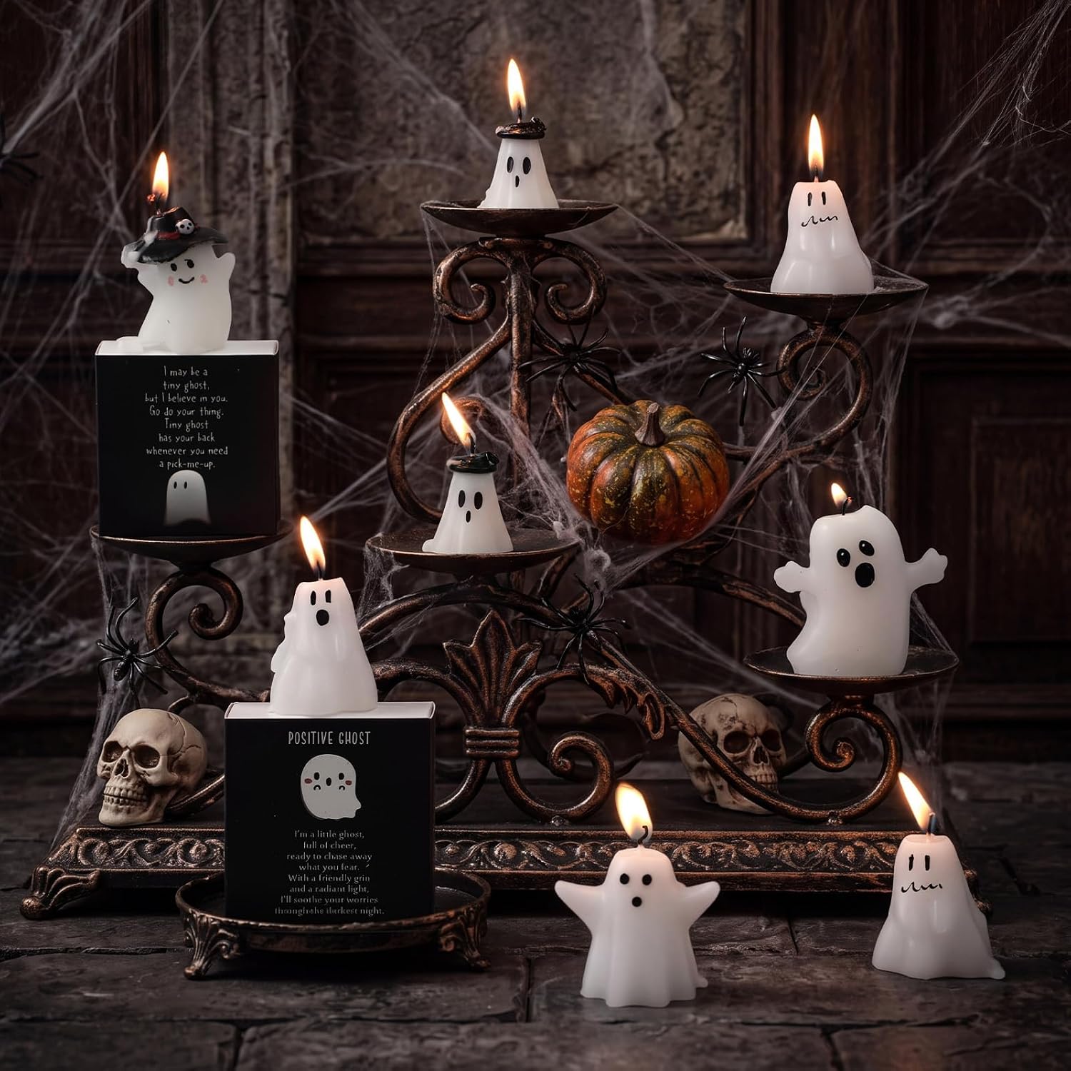 12 Sets Halloween Ghost Gifts Positive Ghost Candle for Adults Coworkers