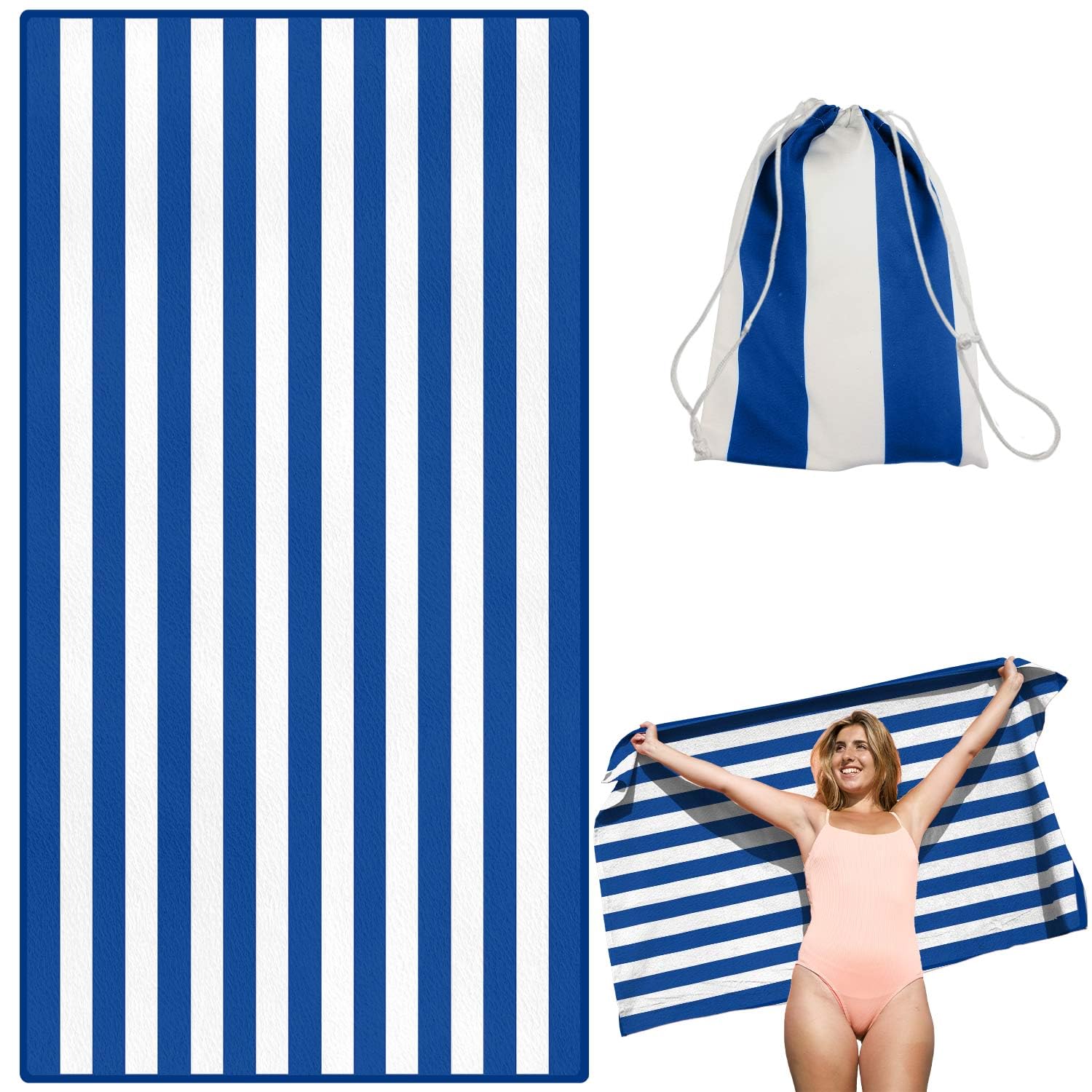 Victoper Men's 200*90 Blue Stripes Microfiber Beach Towel D Rapid Drying Sand Free Soft Compact Lightweight Qualities Beach Towels For Adults Ideal For Swimming Beach Yoga Camping Gym Carry Bag Blue Stripes 79X35 Inch