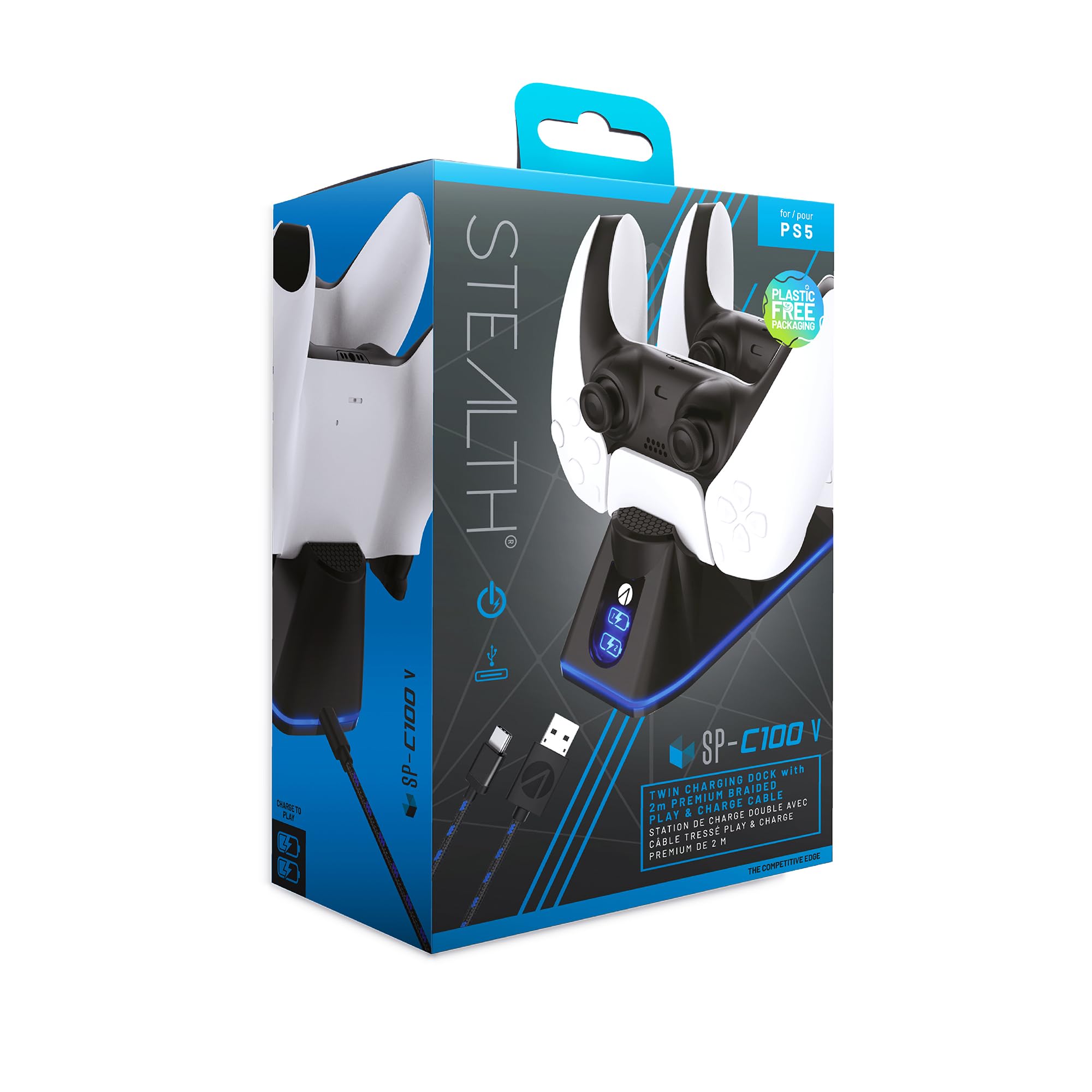 STEALTH SP-C100 V Base de Carga Doble con Cable para Juego y Carga Compatible con PS5 - Negro