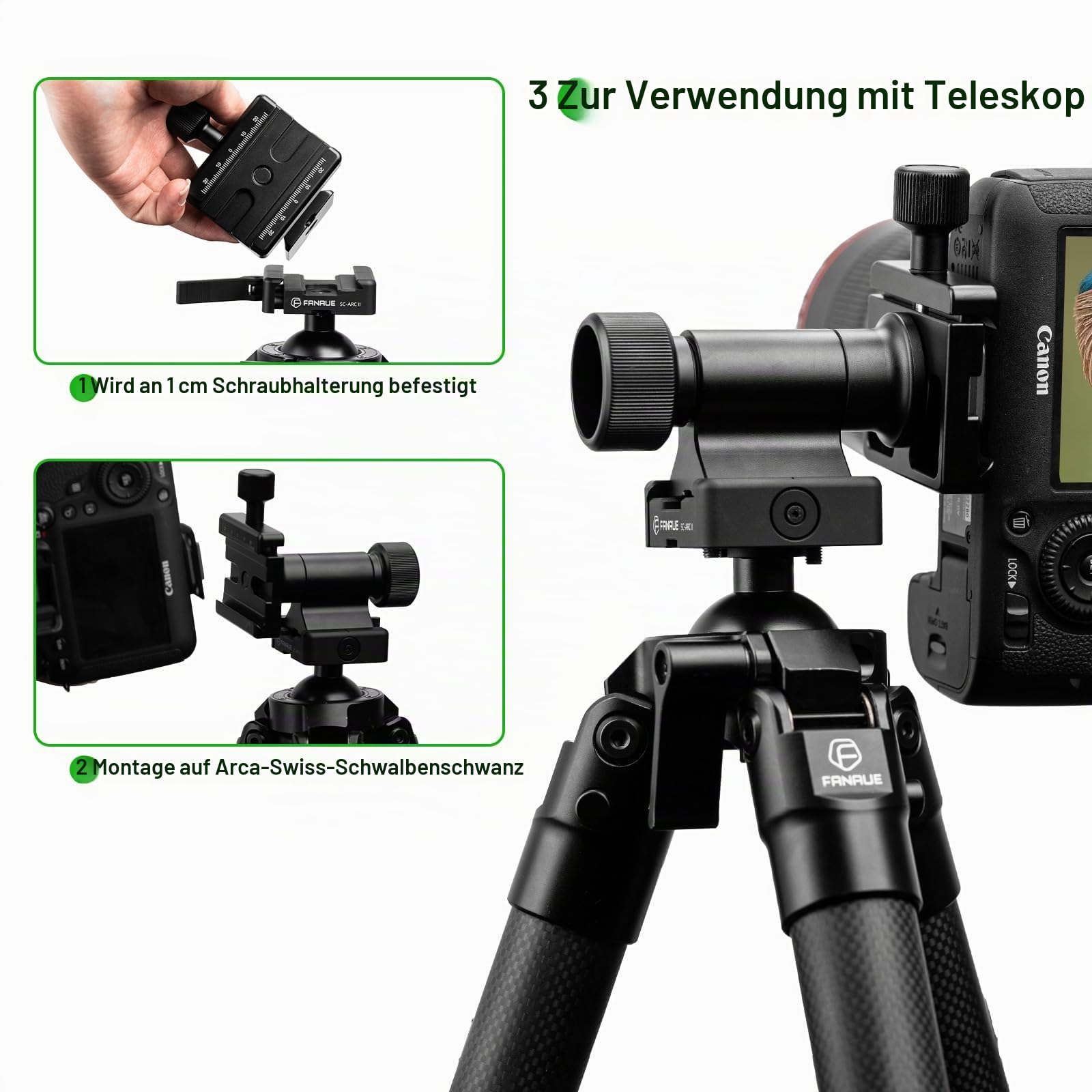 Monopod Gimbal Head with Arca-Swiss Dovetail Quick Release Plate | Rapid Side-Saddle Tilt Adjustment for Teleobjektive | Tripod Mount | Professional Photography & Video Gear for DSLR/Camcorders