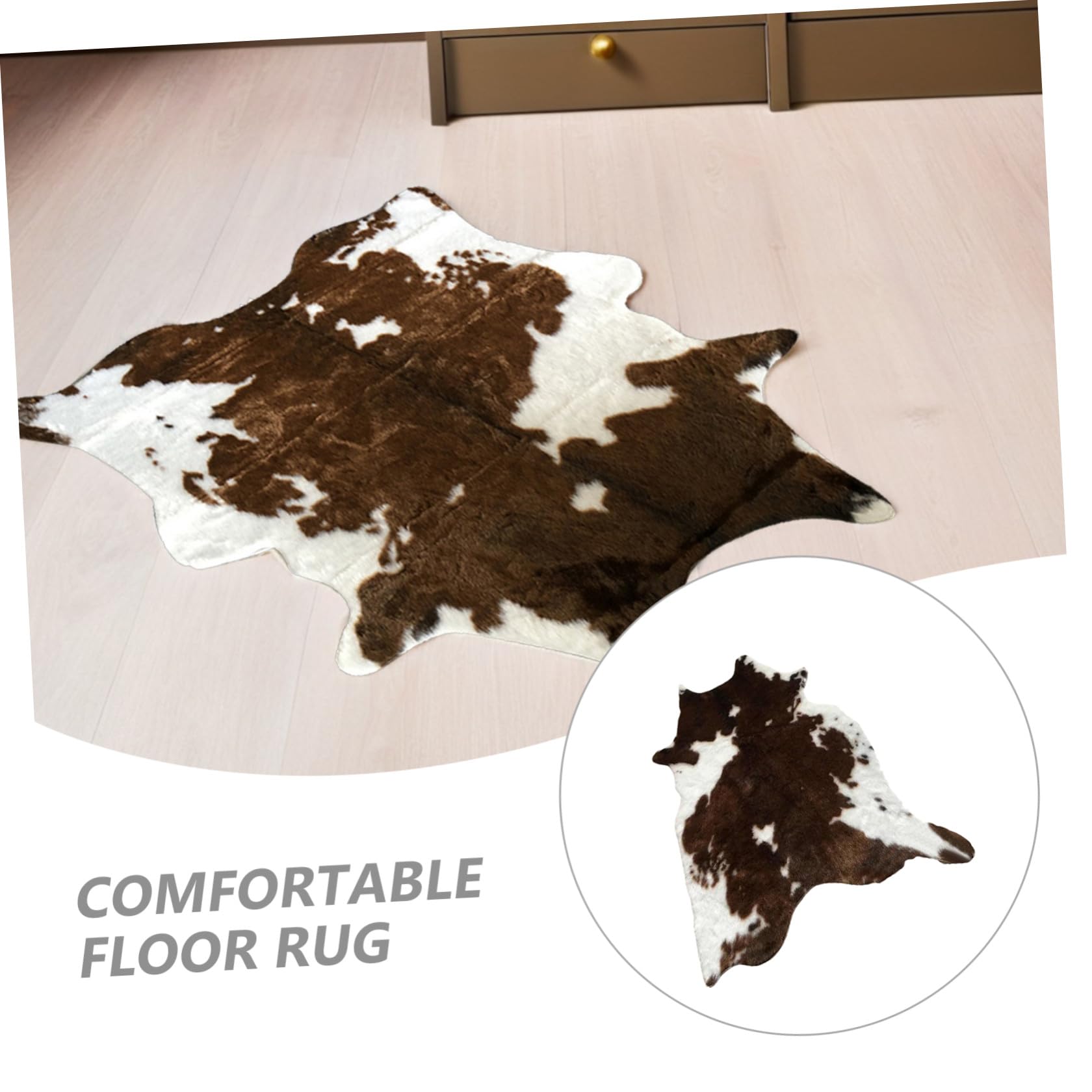 Tappeto Mucca Marrone in Pelle Sintetica Morbido e Lavabile, Cuscino da Pavimento Riutilizzabile per Decorazione Casa e Camera da Letto