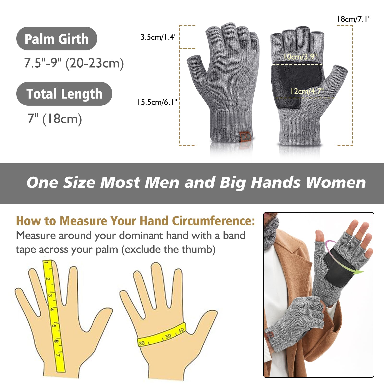 Maylisacc Guanti a Maglia Termiche Invernale, Guanti Touch Screen da 24cm per Uomo e Donna con la Mano Grande, Perfetto per Mandare Messaggio, Digitare Smartphone