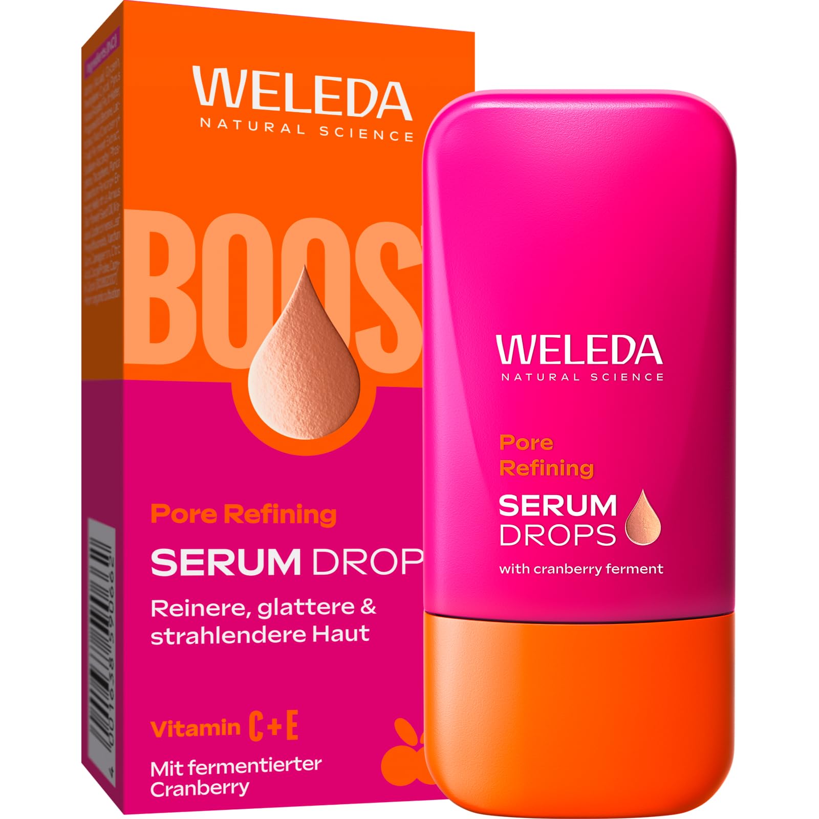 WELEDA Bio Pore Refining Serum Drops für Veganer mit Cranberry und Vitamin C für klaren, gleichmäßigen Glutinteil (30ml)