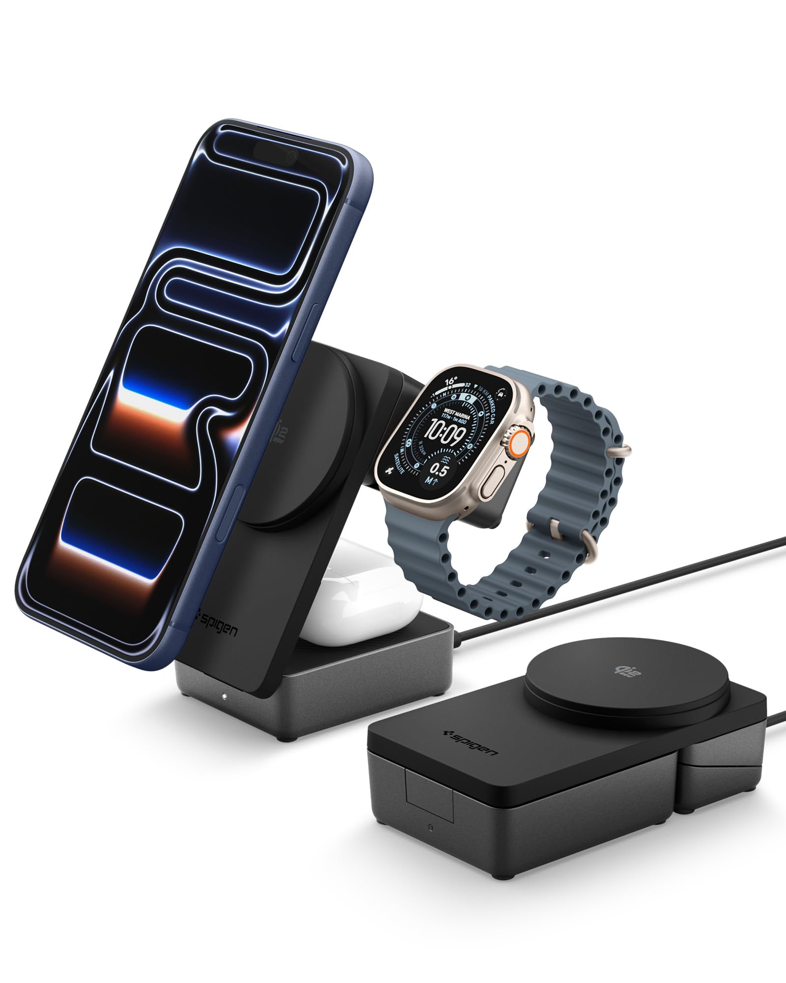 Spigen Essential Qi2.2 25W 3-in-1 MagSafe Ladestation für Apple Watch und iPhone [Inkl. USB-C Kabel] Induktive Ladestation, Wireless Charger Kabelloses Faltbares Ladegerät für iPhone 17 16 Pro Max 17e