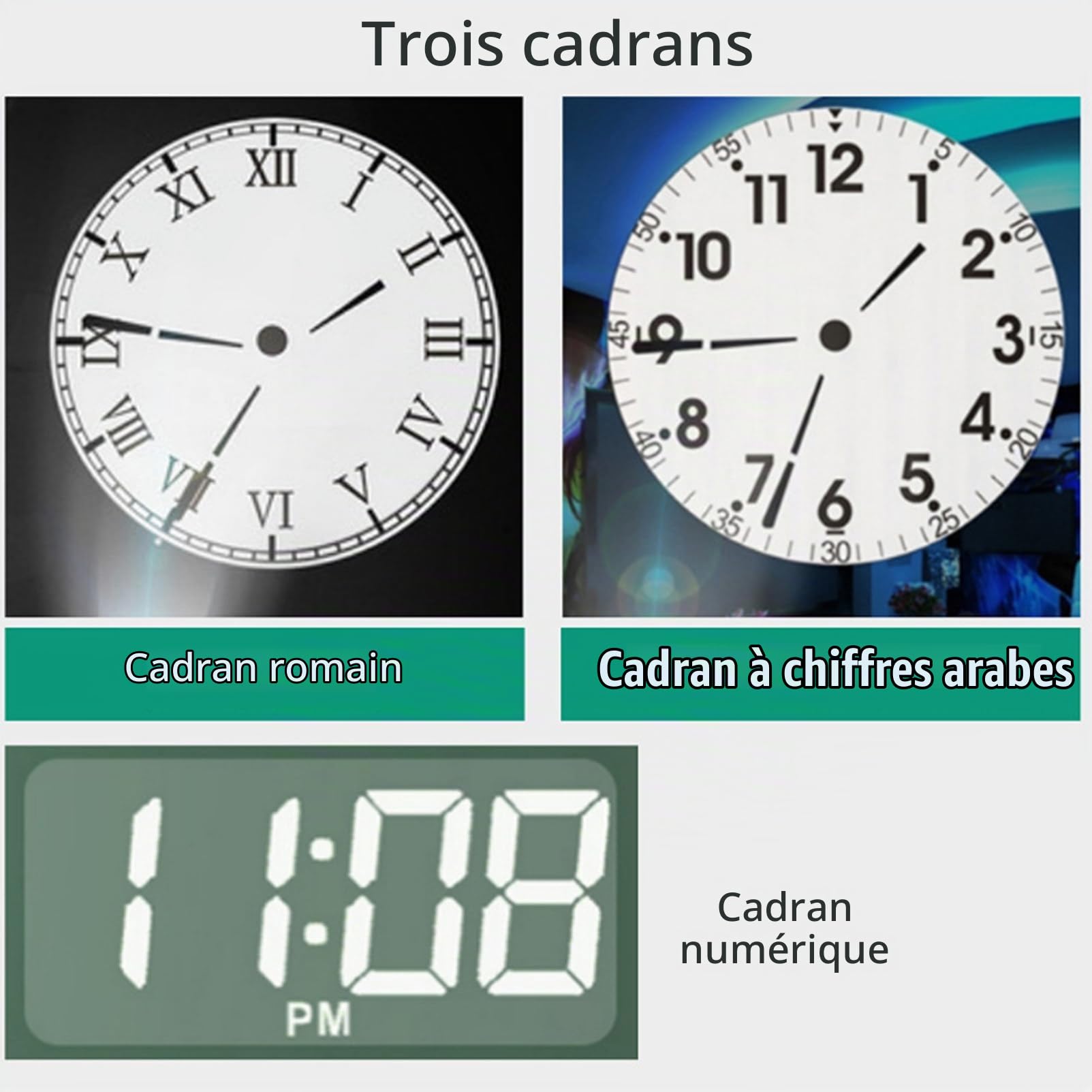 Horloge de Projection pour Chambre à Coucher et Salon, Projection sur Mur de Plafond avec Télécommande, White