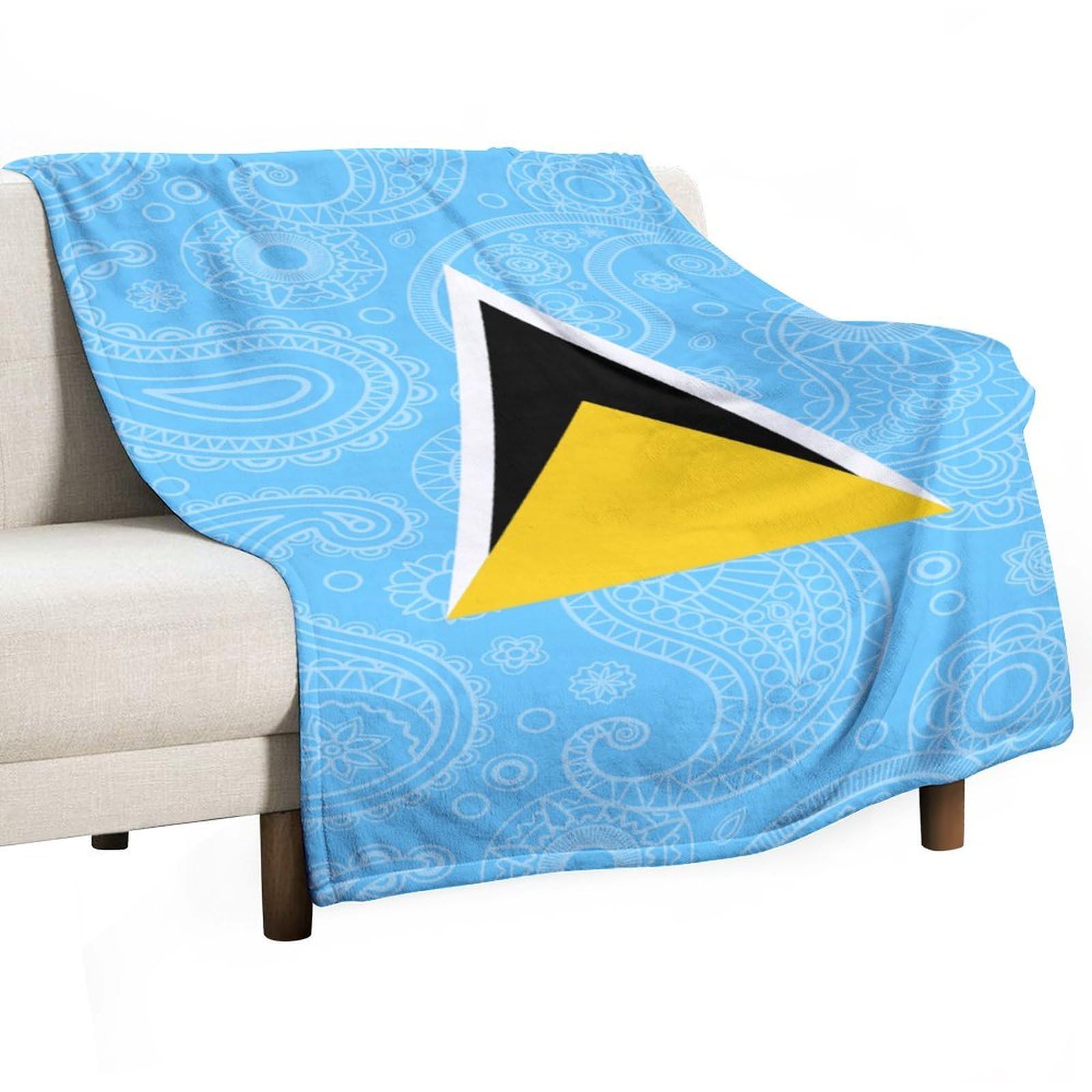 Cgsbngha Style Saint Lucia Paisley Flag Flannel Fleece Blanket Lightweight Soft Throw Blankets For Sofa Couch Bed Chair