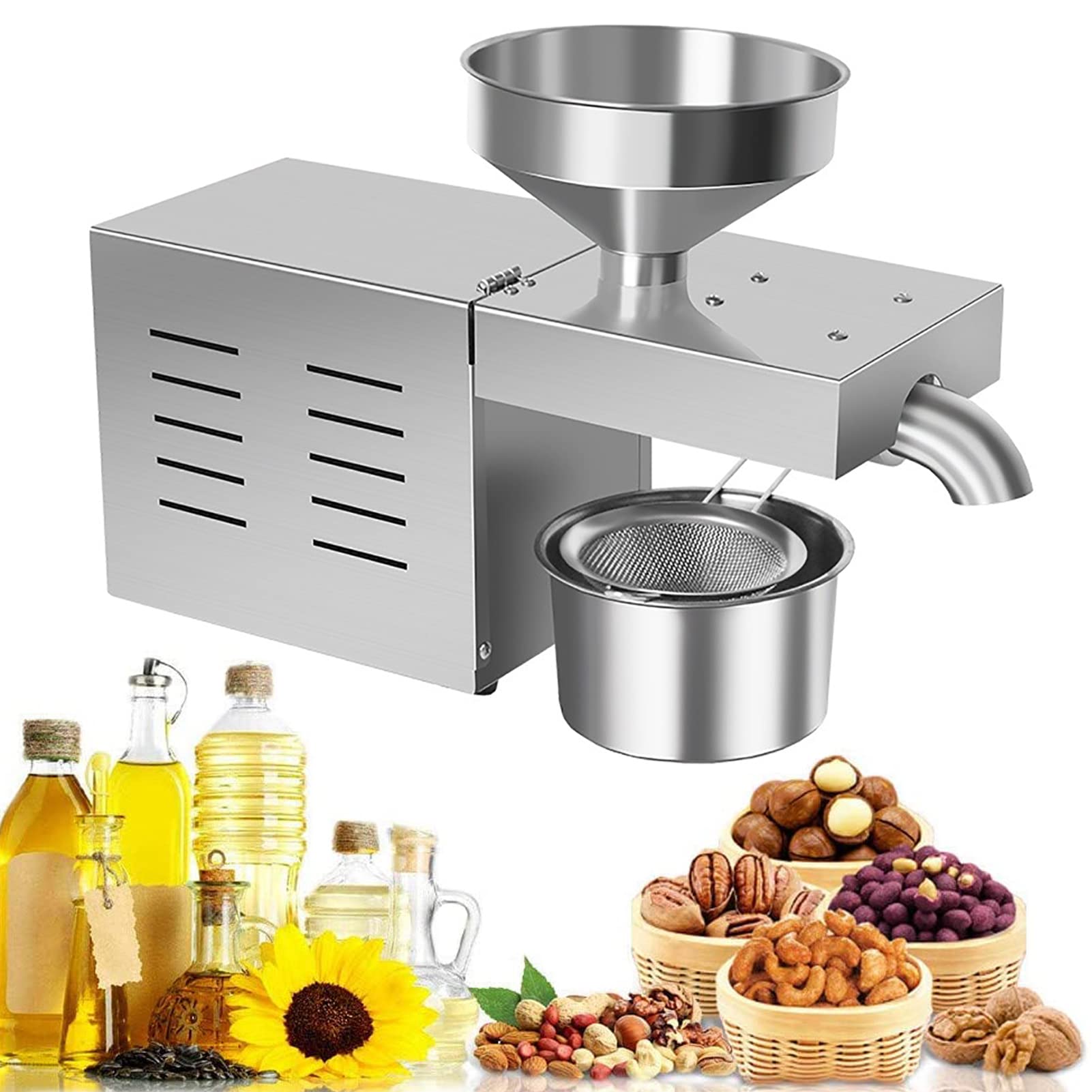 MYUYEE Commercial Automatic Oil Press Machine Cold Hot Nuts Oil Expeller 304 Stainless Steel Seed Oil Press Electric Oil Press Extractor