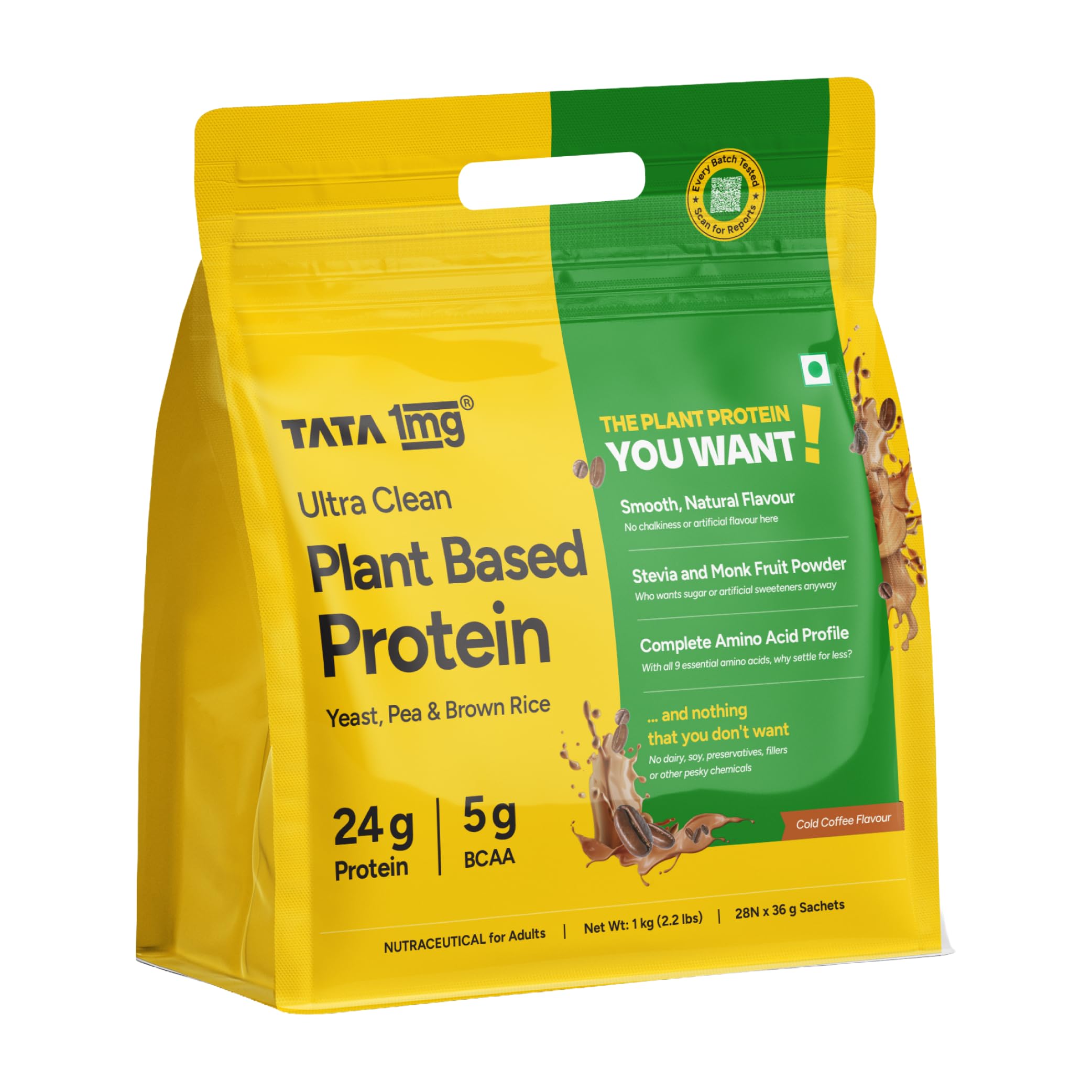 Tata 1mg Ultra Clean Plant Based Protein Powder Coffee Flavour | 24g Protein | Smooth & Creamy Vegan Protein | No Chalkiness | No Added Sugar | Complete Amino Acid Profile | Pea, Brown Rice & Yeast Protein | 1kg-image-39