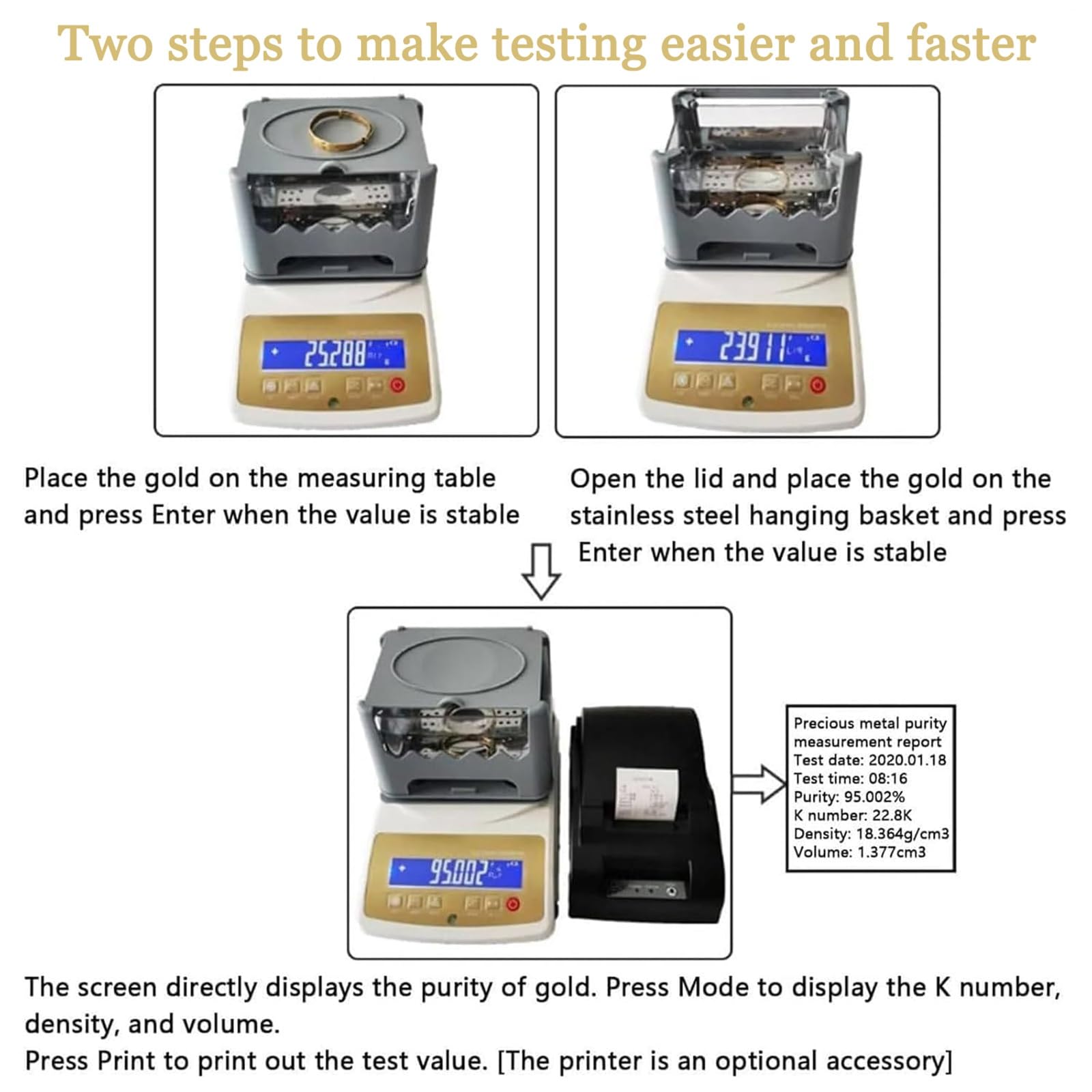 Probador de densidad de metales preciosos, medidor de pureza preciso para lingotes de oro y plata, detector de quilates para verificación de autenticidad