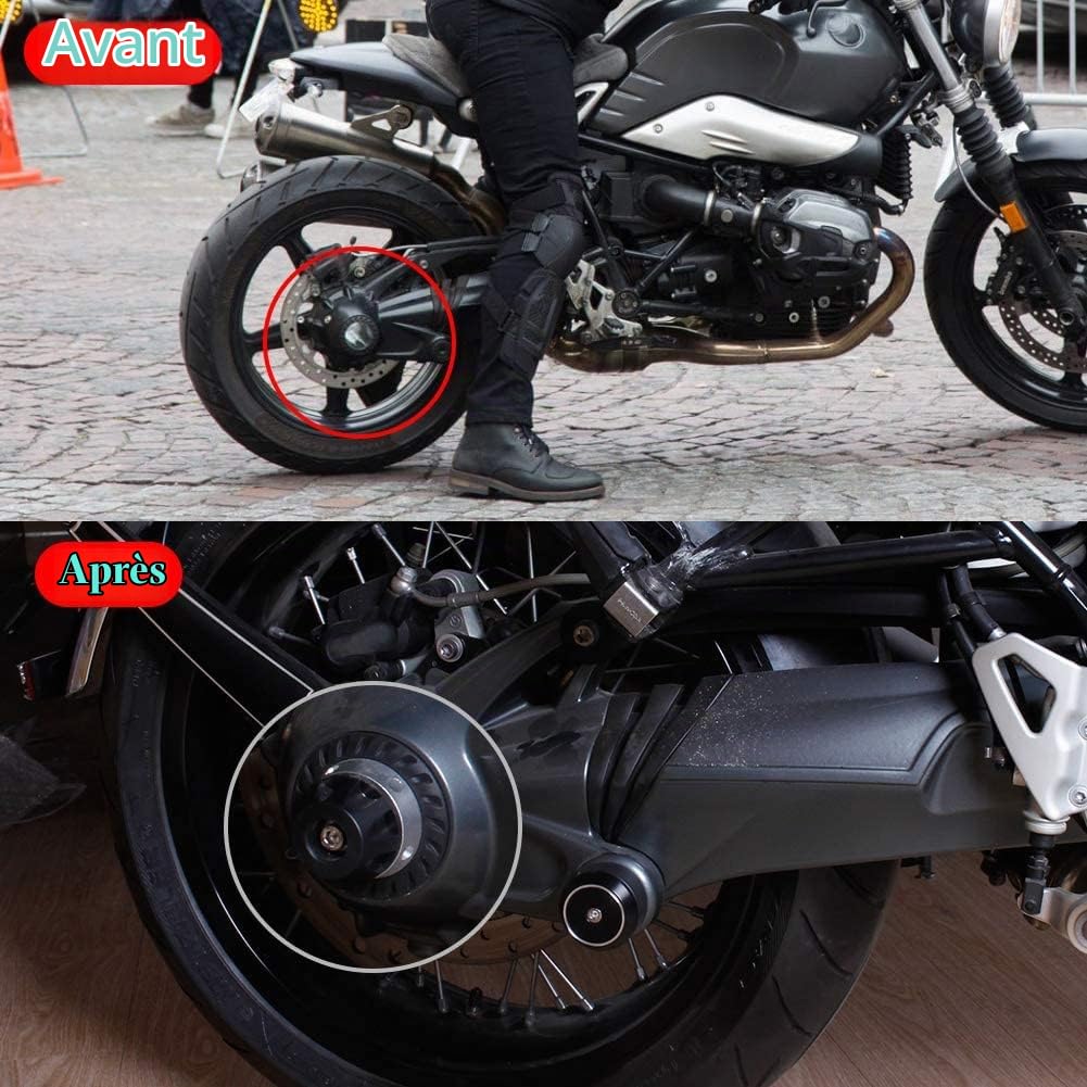 Moto pour R1250GS Refit Roue Fourche Essieu Curseurs Cap Pad Crash Protector Compatible avec B.M.W R1200GS R 1200 GS 2007-2012 RnineT R9T 2014-2018 (Noir)