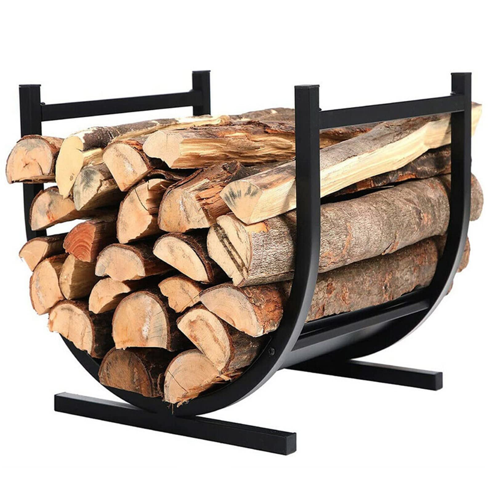 Supporto semi circolare per legna da ardere in ferro battuto, stile country, per patio, veranda, balcone, campeggio, facile da montare, 01006