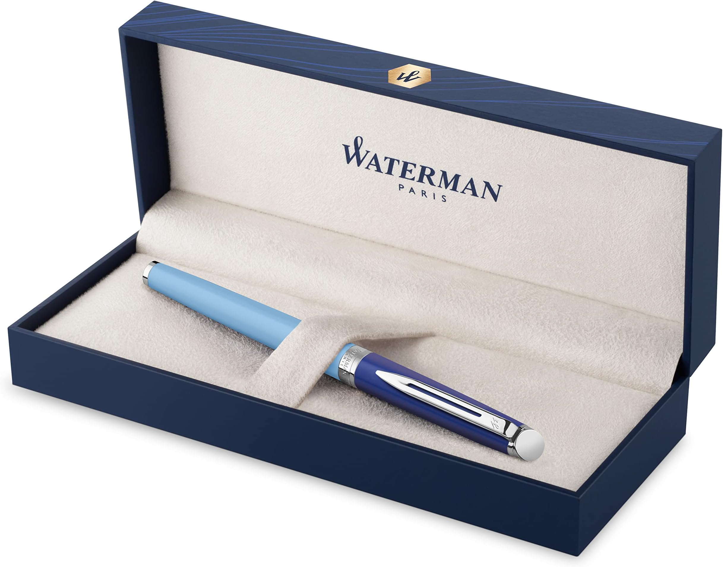 WatermanHémisphère Fountain Pen | Metal & Blue Lacquer with Palladium Coated Trim | Stainless steel Medium Nib | Gift Box