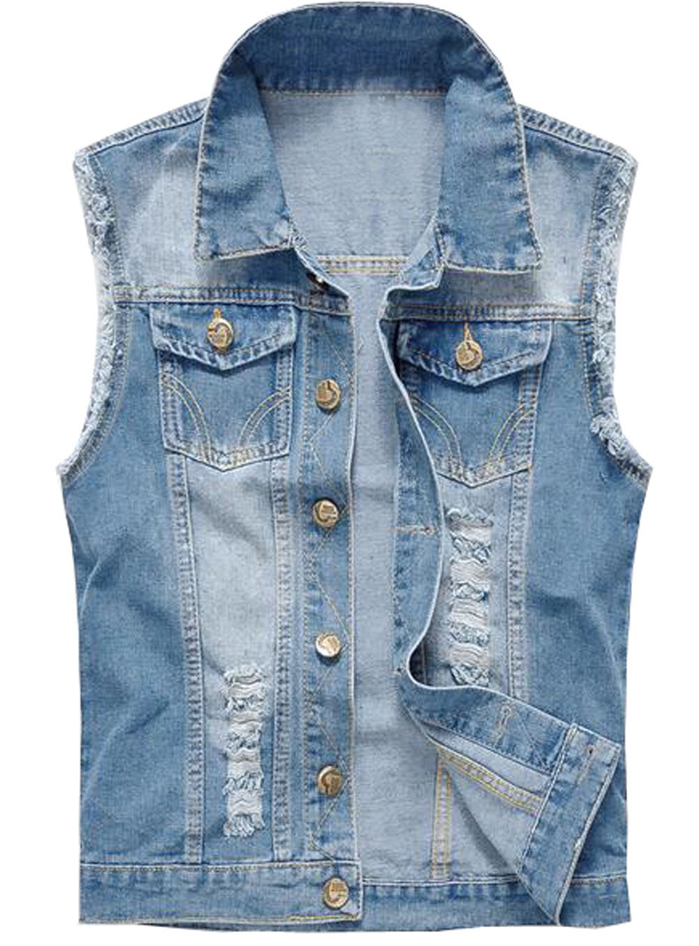 MYtodo Unisex Casual Plus Size Sleeveless Denim Slim Vest Waistcoat