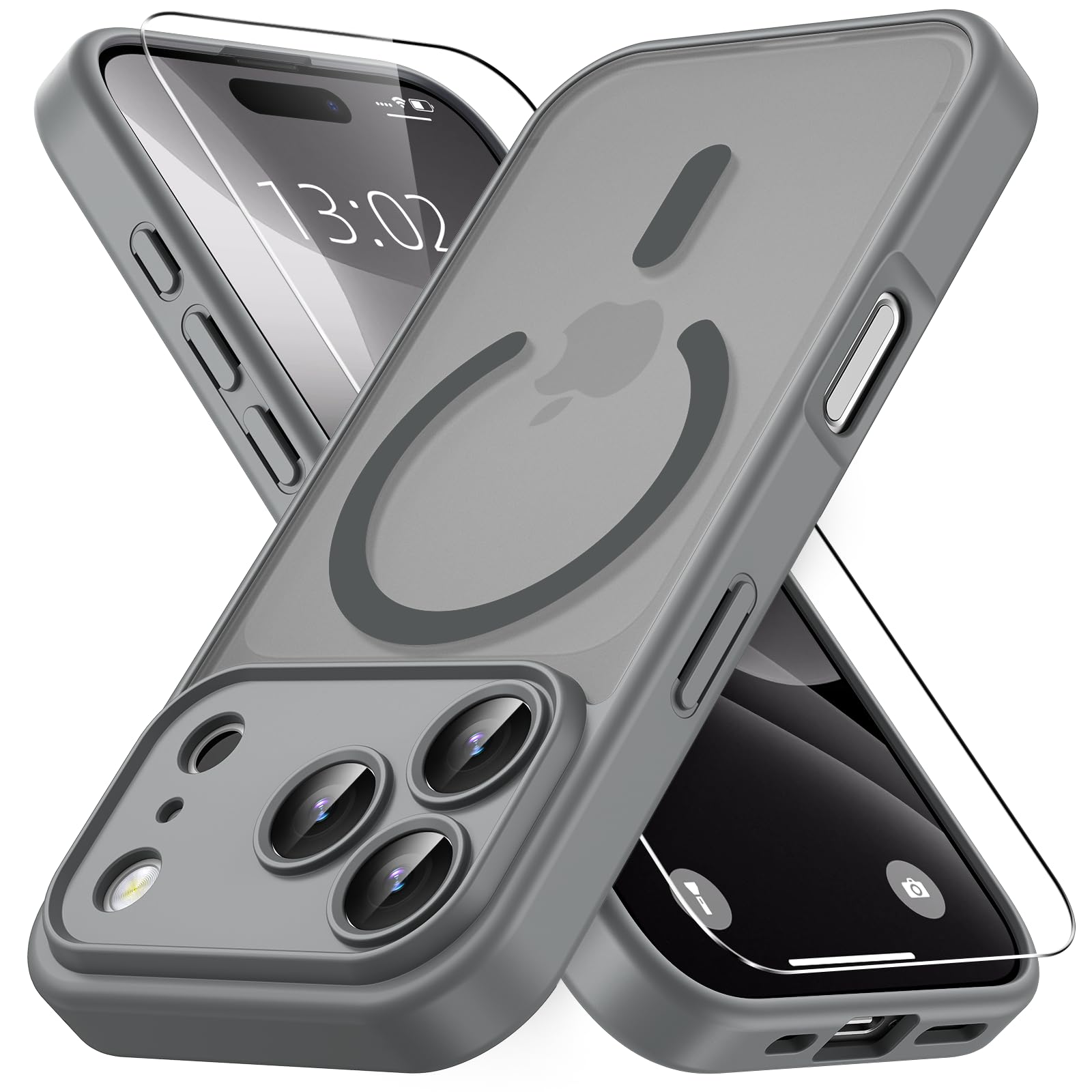 Vansdon Cover Magnetica per iPhone 17 Pro con 1 Pezzi Vetro Temperato, Compatibile con Magsafe, Protezione anticaduta di livello militare, Custodia Traslucida Opaca Sottile Antiurto-Grigio titanio | Grigio titanio, Compatibile con Magsafe, Protezione anticaduta di livello militare, Cover Traslucida Opaca Sottile Antiurto