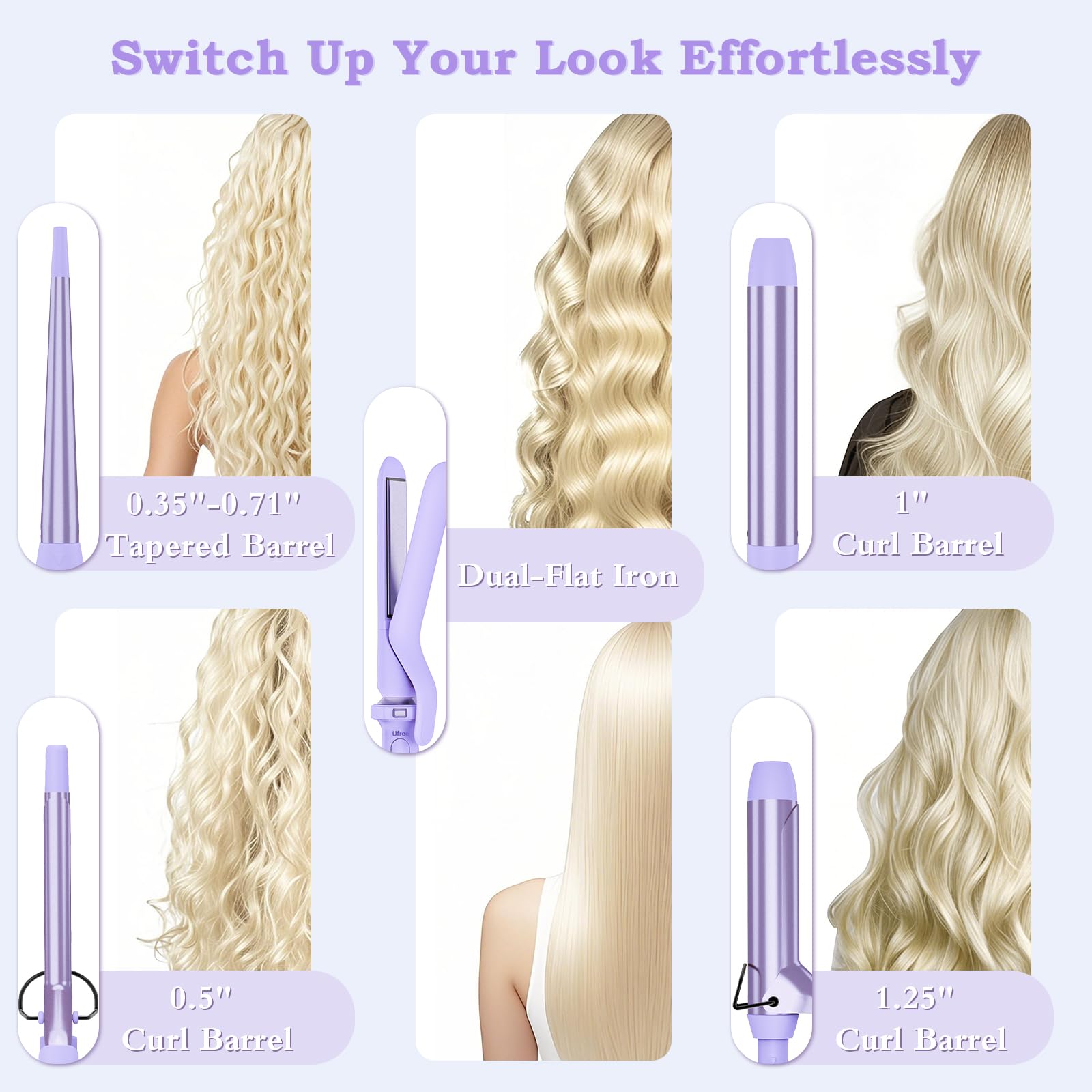 Ufree 5-in-1 Curling Iron Set with Interchangeable Ceramic Barrels