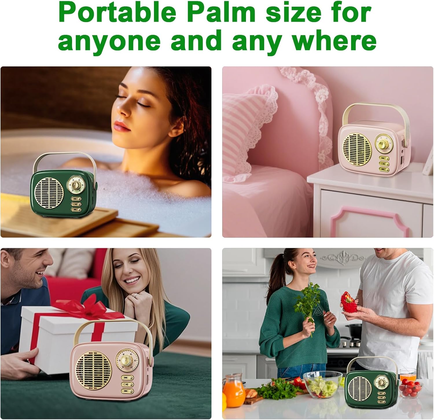 Retro Bluetooth Speaker, Vintage Decor, Gifts for Women Men Teen Girls,Portable Wireless Bluetooth Speaker, Cute Aesthetic Style for Office Kitchen Desk Bedroom Outdoor Support USB/TF Card/AUX (Pink) - Image 3