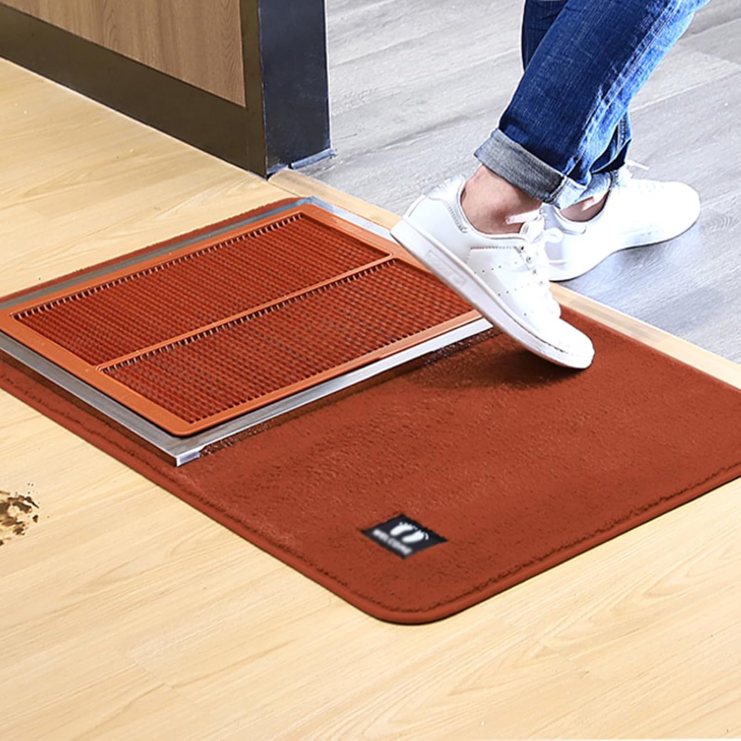 Alfombrilla antideslizante de limpieza en seco y húmedo con cepillo para suela de zapatos y almohadillas absorbentes, limpiador de barro para el hogar, hospital, laboratorio, 35.4 x 23.6 pulgadas