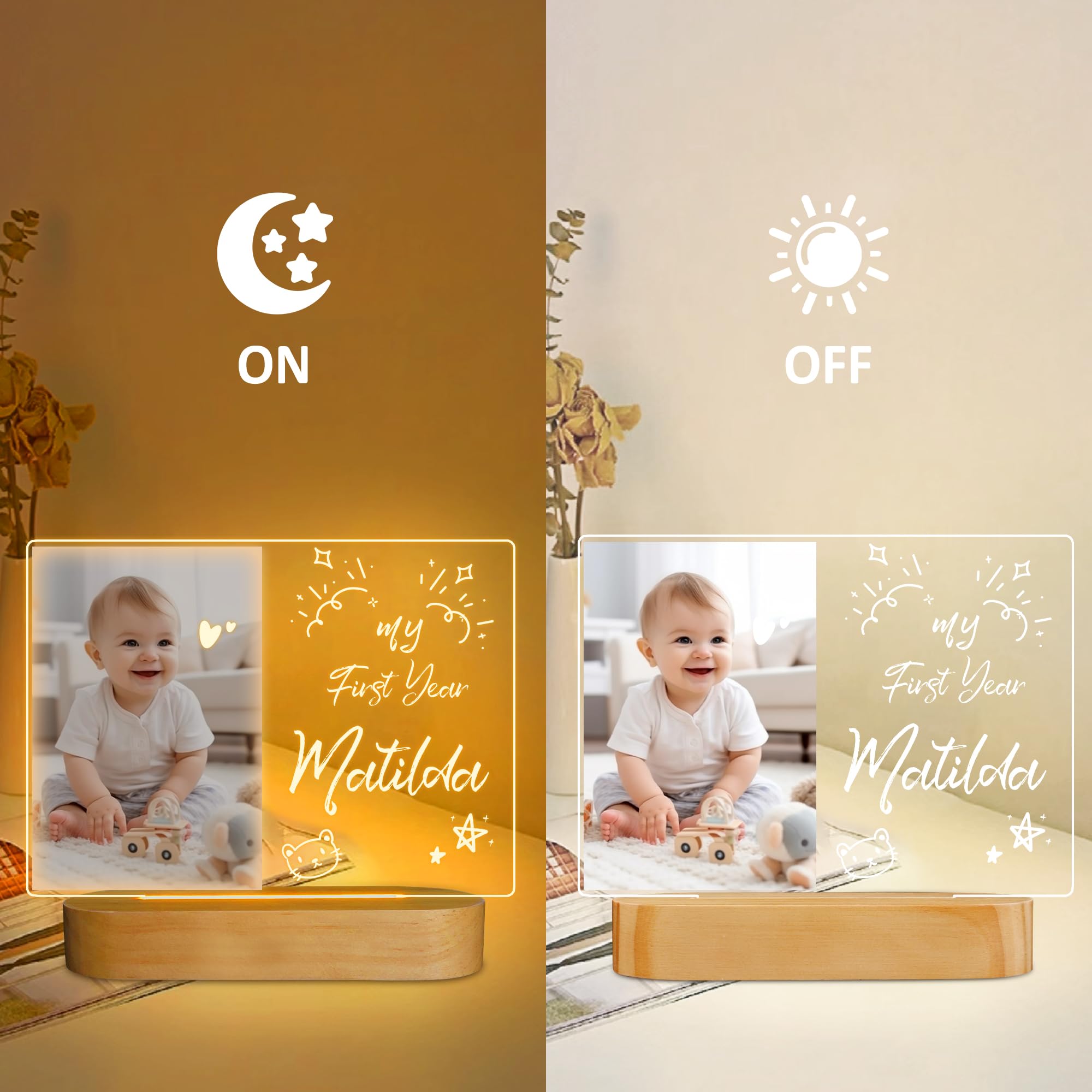 CooPark LED Notiztafel Nachtlicht, Personalisierte Bilderrahmen Lampe aus Acryl mit Löschbarer Stift, DIY Schreiben Abwischbare Nachrichtentafel Schlafzimmer Büro Dekor, Kindertag Geschenk für Kinder