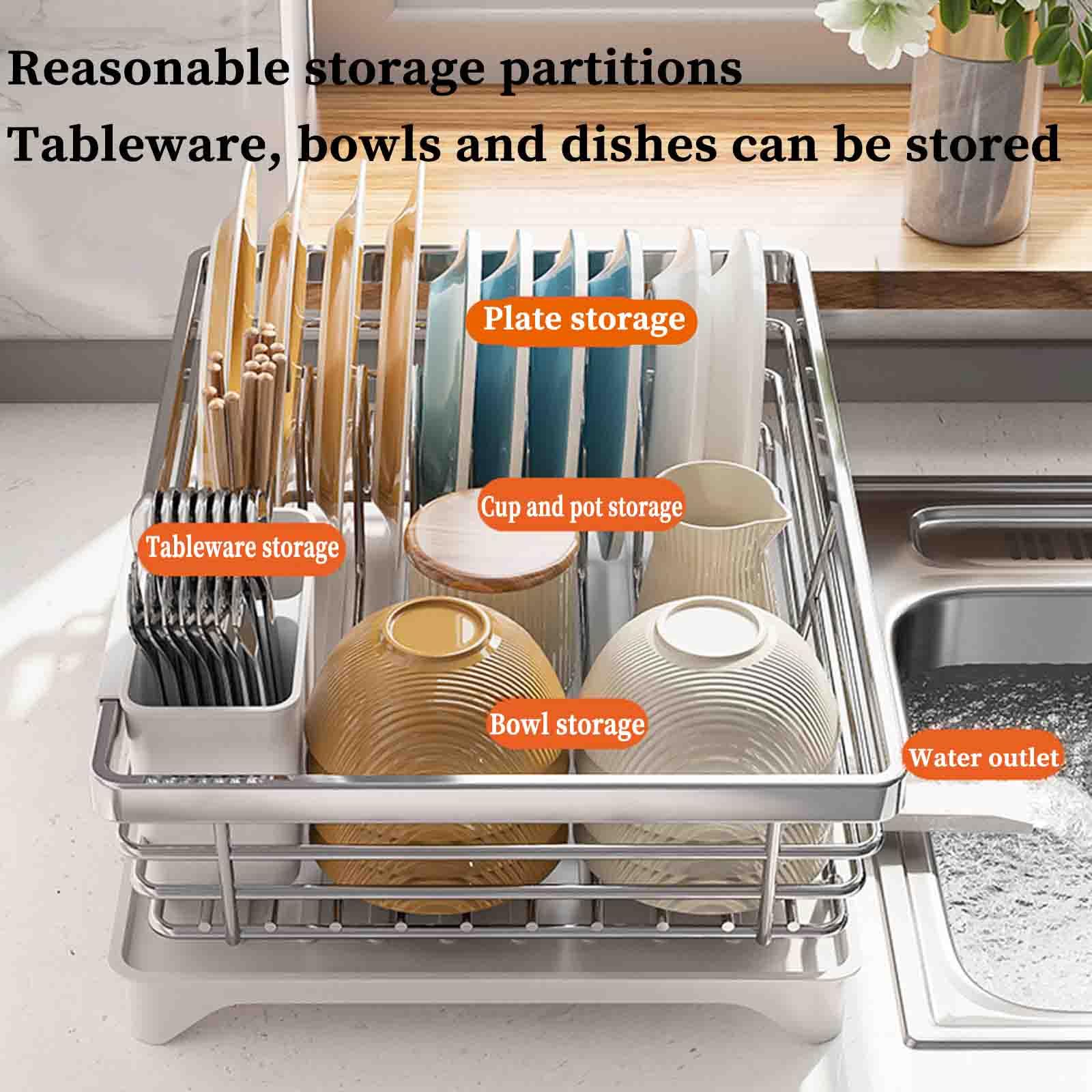 Abtropfgestell Geschirr Geschirrabtropfgestell Dish Rack Geschirrständer Abtropfhalter Ständer Abtropfgitter Geschirrablage Abtropfschale Abtropfständer Besteckkorb Edelstahl (40x26x15.5cm,silver)