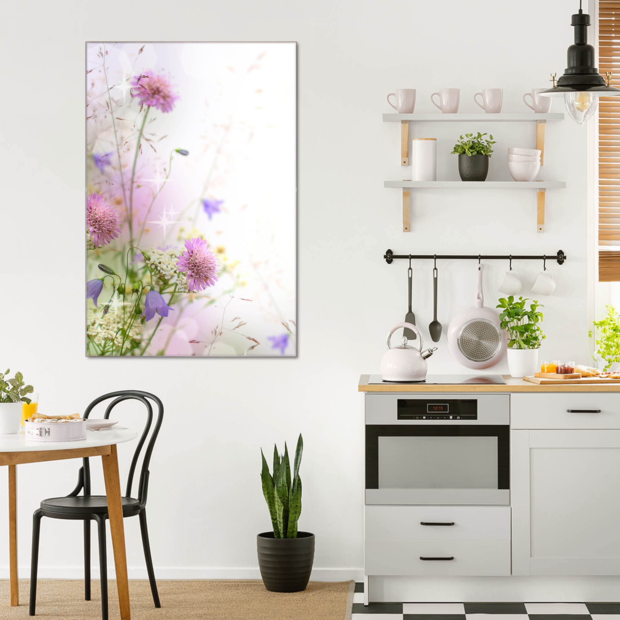 banjado Magnettafel aus Glas 40x60, Blumenmotiv, beschreibbar | Florale Glas-Pinnwand für Notizen und Fotos, mit Motiv Glitzernde Wiese aus der Pflanzenwelt