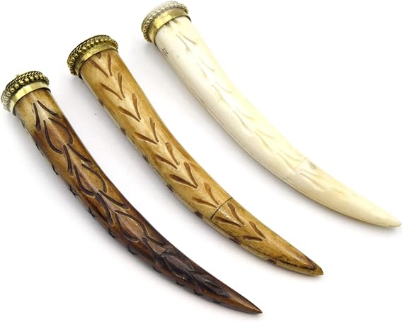 Carved Bone Tusk Pendant | Ox Bone Pendant | Carved Floral Tusk | Spiral Carved Tusk | Focal Pendants | Statement Piece for Jewelry - Carved Leaves - White