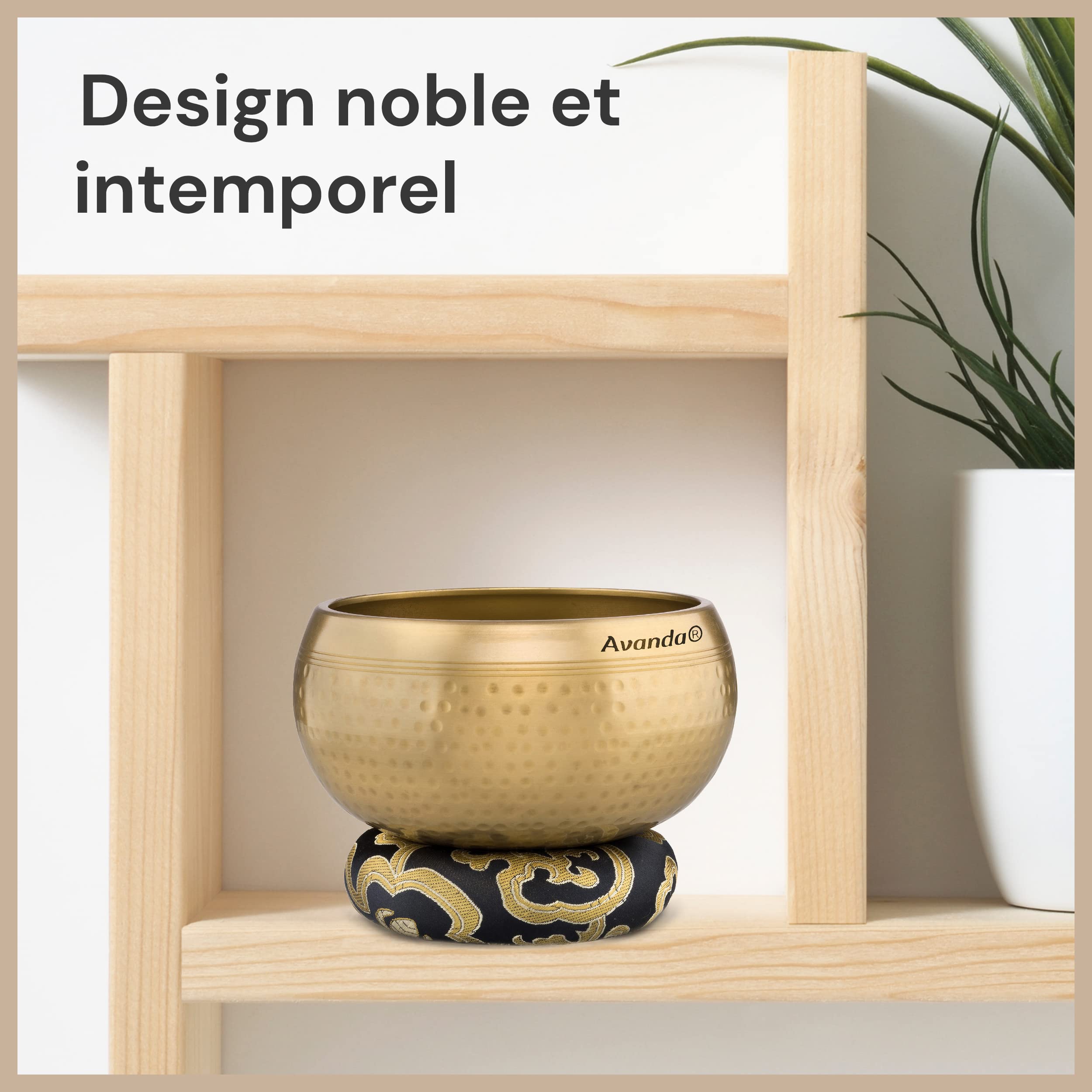Lot de Bol Chantant Tibétain pour Yoga, Méditation et Détente - Bol Chantant Tibétain Martelé Ø 13,5 cm, Double Maillet avec Feutre et Cuir, Coussin d'Anneau, Sac et Instructions