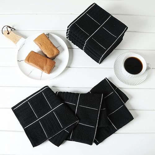 Miniatura 3 de Glynniss Paños de cocina para lavar platos de cocina, trapos súper absorbentes, paños de limpieza de rizo de algodón, paquete de 8 (negro, 12 x 12