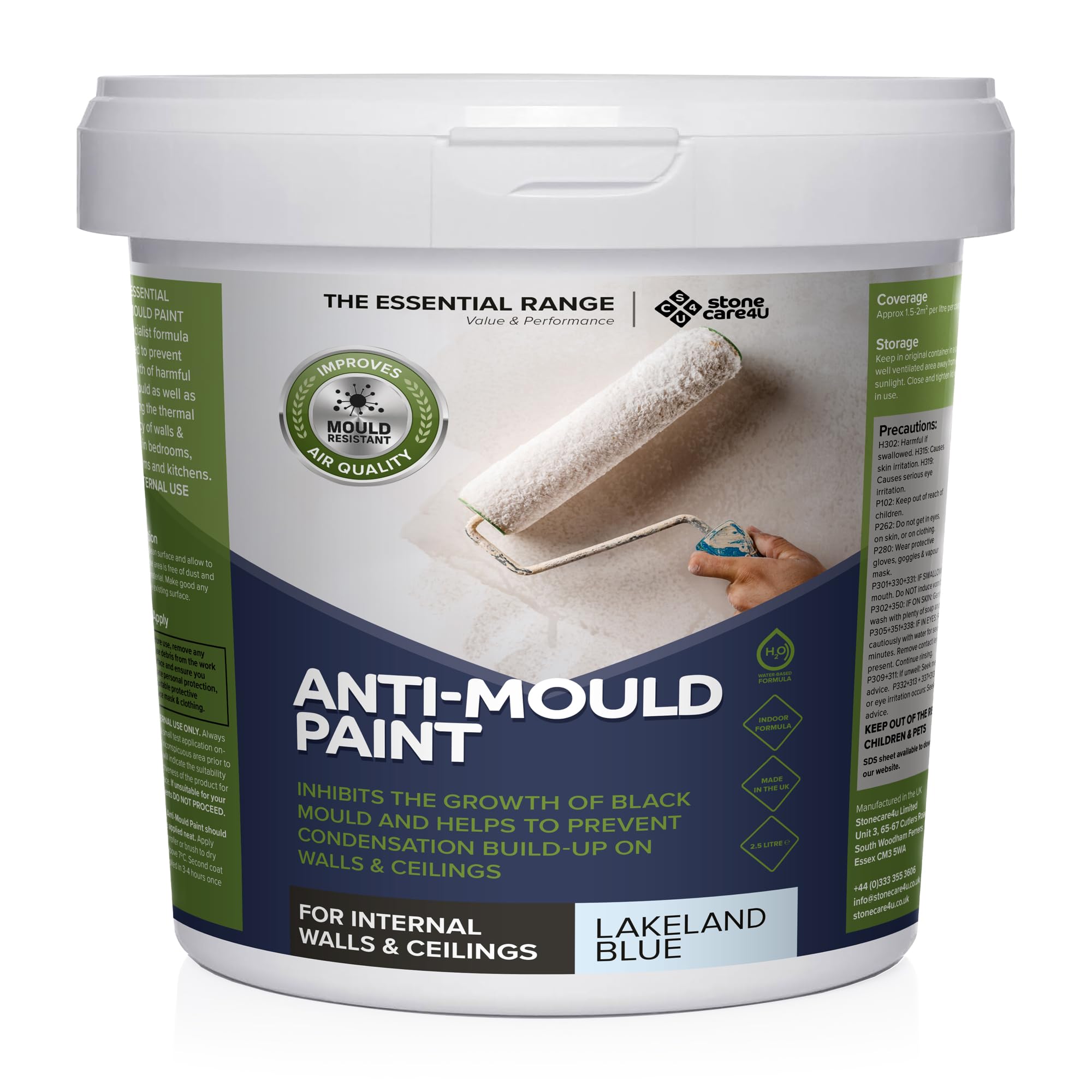 Stonecare4u Anti Mould Paint - Lakeland Blue, 2.5 Litre - For Walls & Ceilings in Bathrooms, Kitchens & Bedrooms. Ultimate Protection Against Dangerous Mould - 5yr Mould Resistance