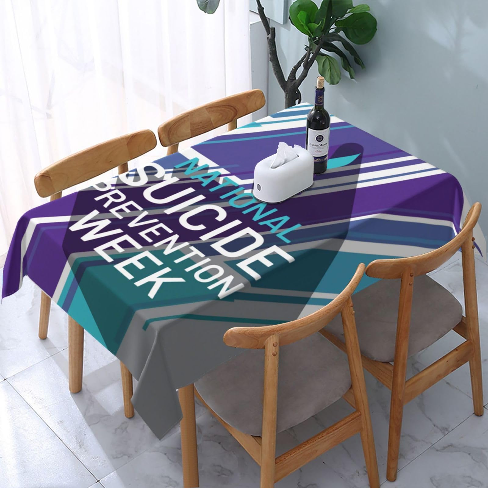 JunHeArt Suicide Prevention Month Tablecloth Rectangle Table Cover Washable Table Cloths Decor For Kitchen 54" X 72"