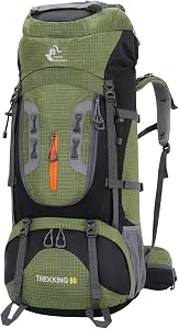 Sac à dos de randonnée et de camping étanche de 80L avec housse de pluie, sac de voyage léger pour activités de plein air, escalade, tourisme