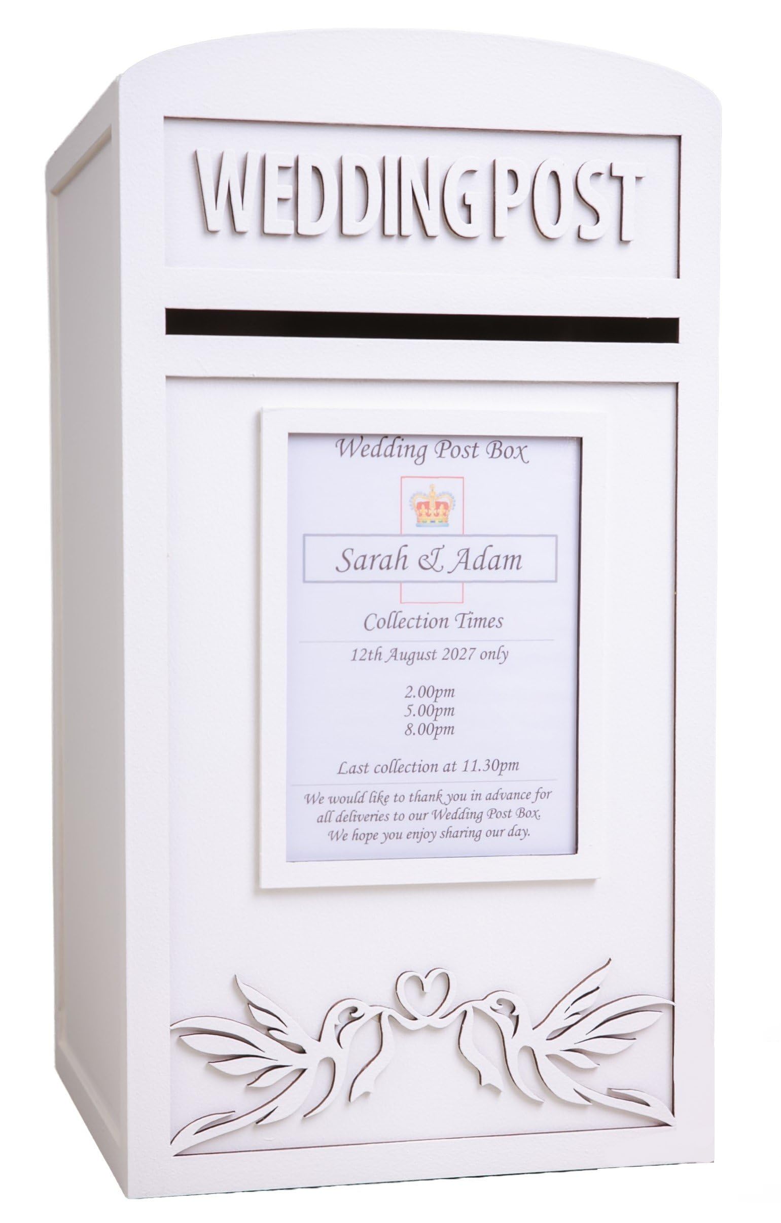 Large Personalised White Wooden Wedding Card Post Box With Padlock & Keys, Lockable Wedding Cards Collection Box, Postbox for Reception, Events Card Box