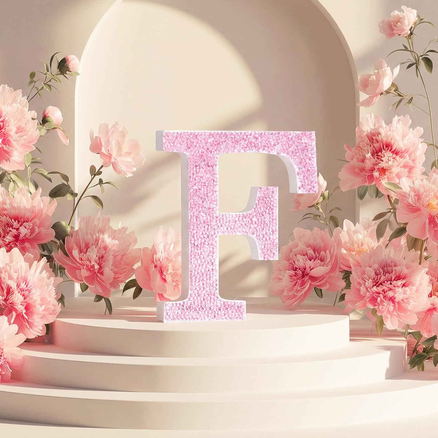 12'' Pink Rhinestone Bling Letters Glitter Crushed Diamond Decor,Letter F image 4