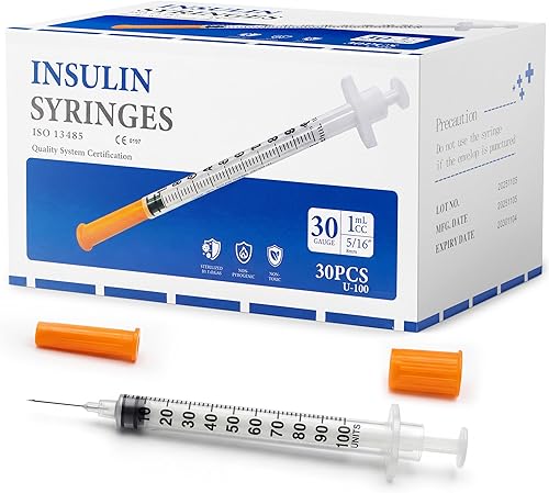 Disposable Insulin Syringe with Needle, U-100 30G 1cc 5/16-Inch (8mm), Individua